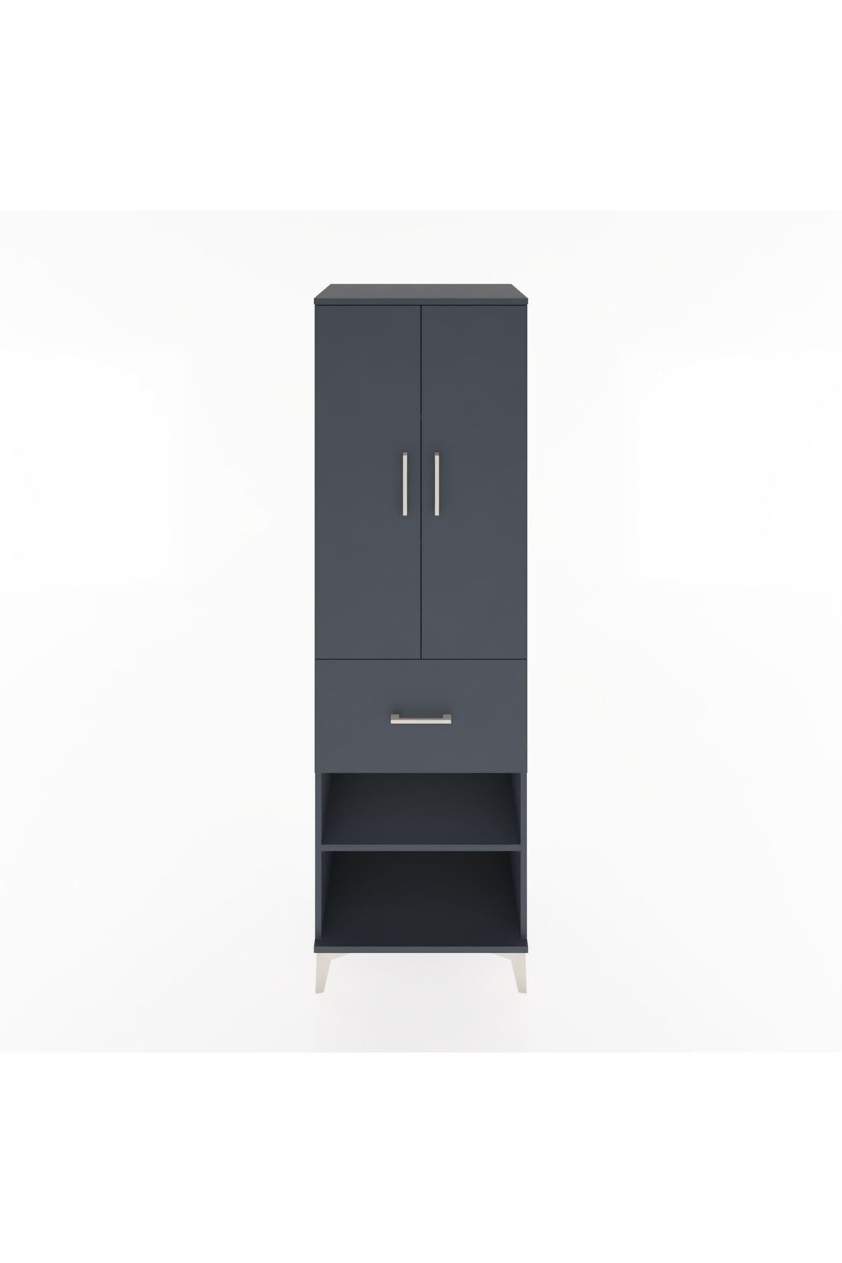 Hyperion Dolap 4 Raflı Tek Çekmeceli 2 Kapaklı 60x44x195 Antrasit-Antrasit