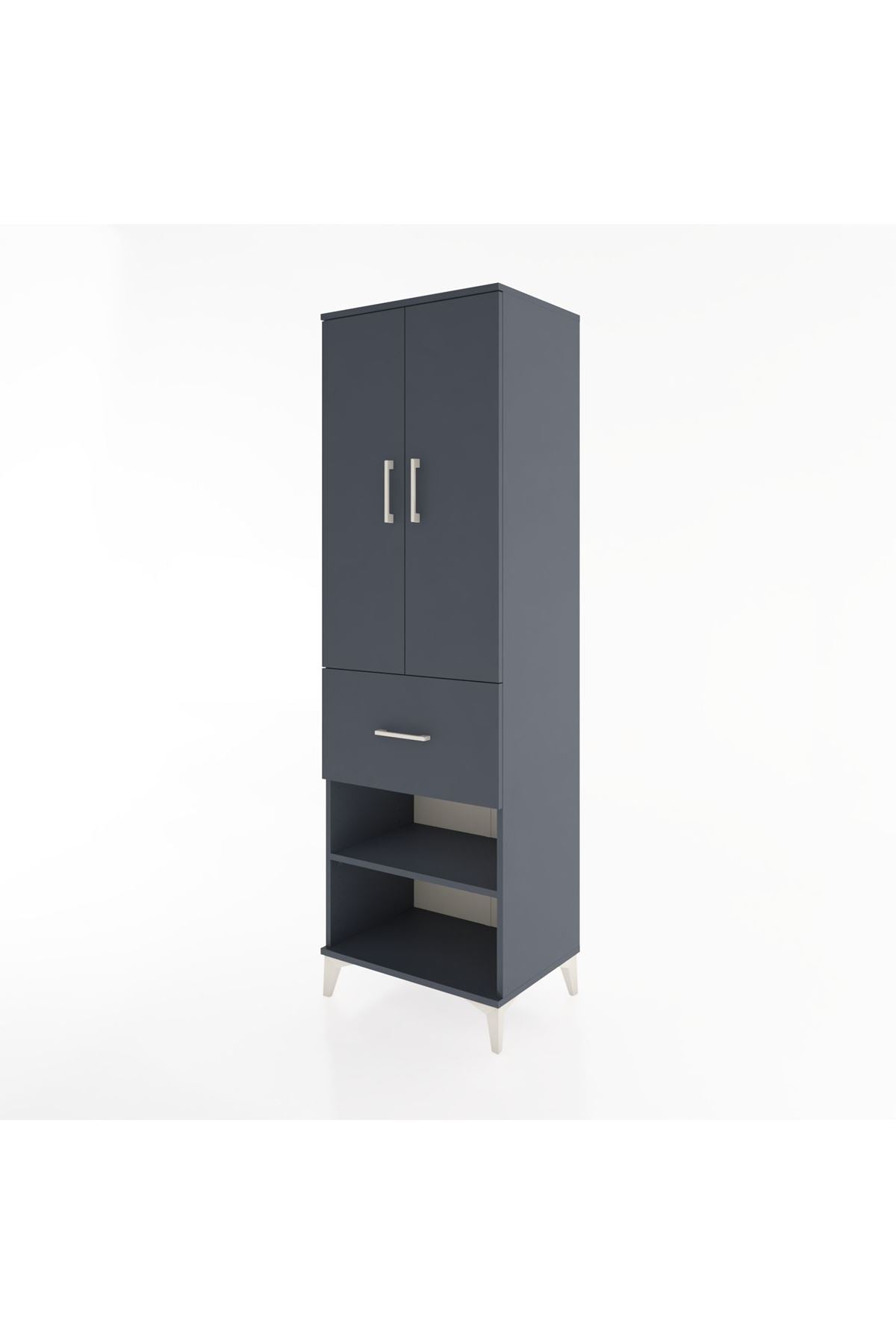 Hyperion Dolap 4 Raflı Tek Çekmeceli 2 Kapaklı 60x44x195 Antrasit-Antrasit