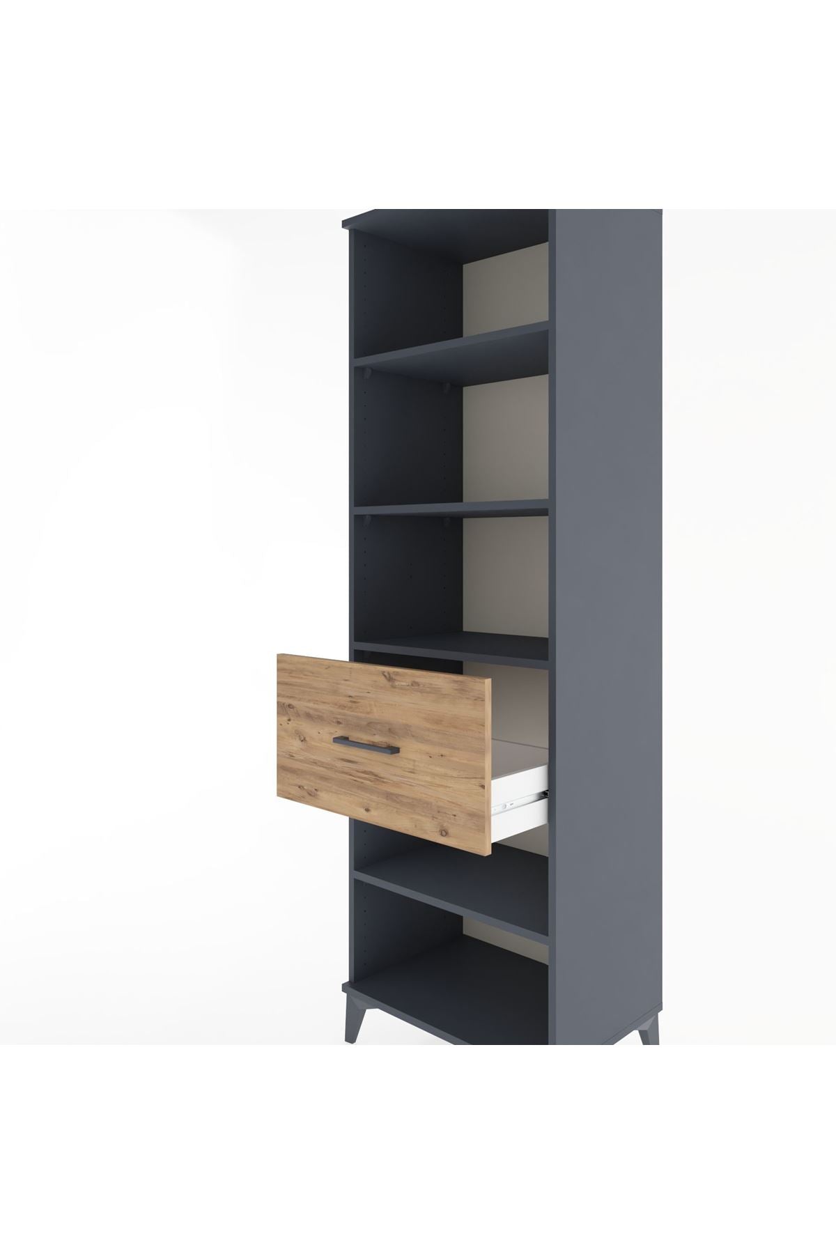 Hyperion Dolap 4 Raflı Tek Çekmeceli 60x44x195 Antrasit-Çam