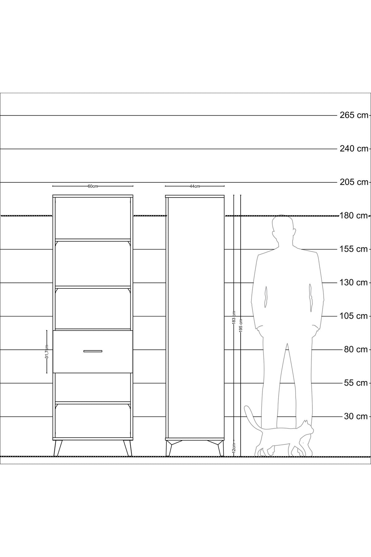 Hyperion Dolap 4 Raflı Tek Çekmeceli 60x44x195 Antrasit-Çam
