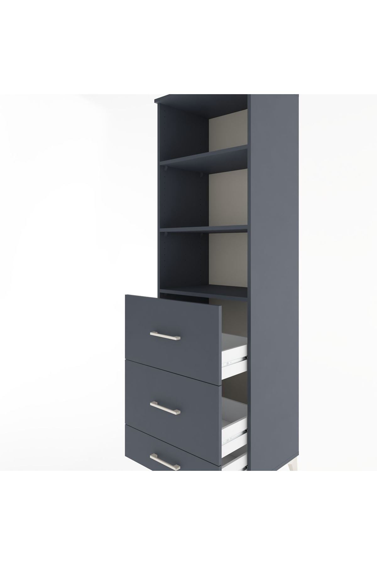 Hyperion Dolap 3 Raflı 3 Çekmeceli 60x44x195 Antrasit-Antrasit