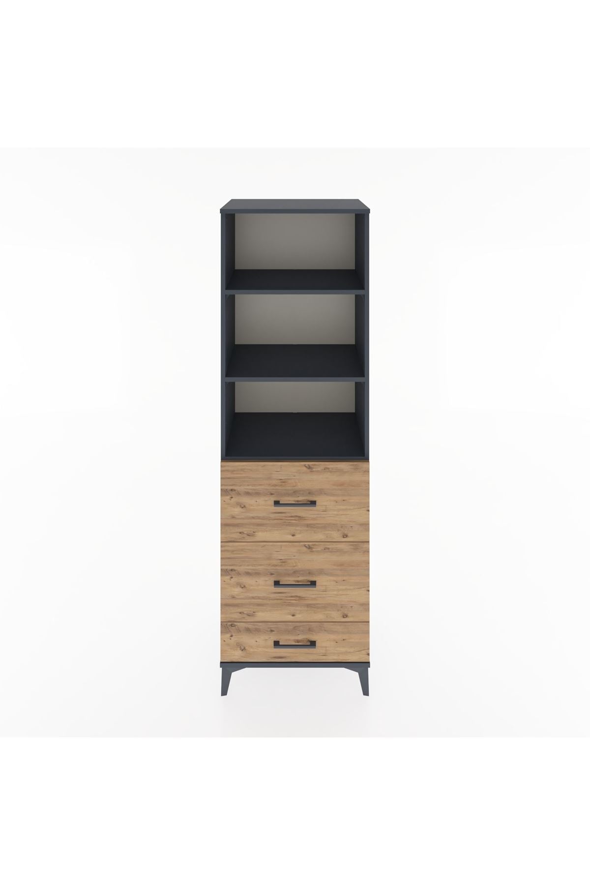 Hyperion Dolap 3 Raflı 3 Çekmeceli 60x44x195 Antrasit-Çam