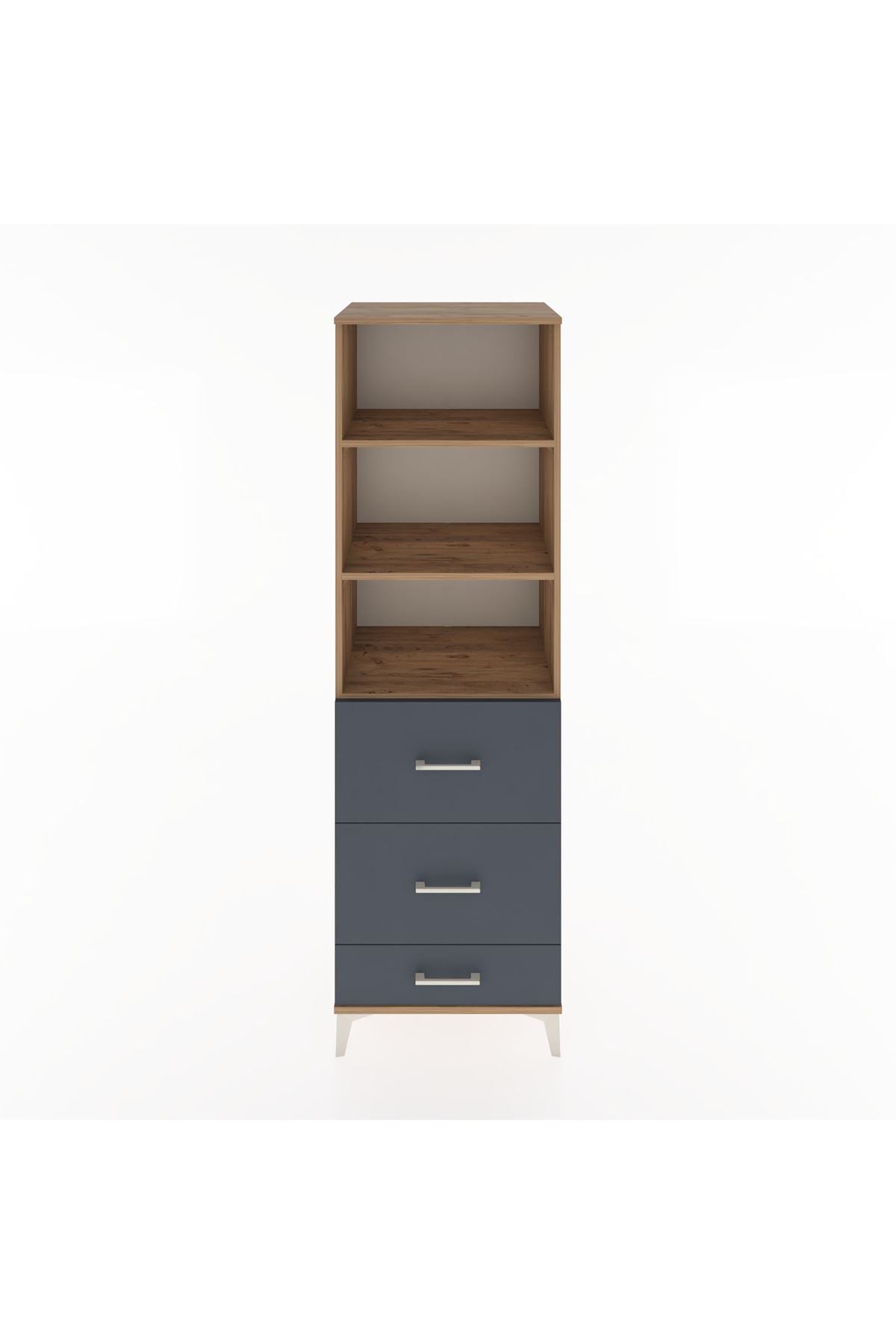 Hyperion Dolap 3 Raflı 3 Çekmeceli 60x44x195 Çam-Antrasit