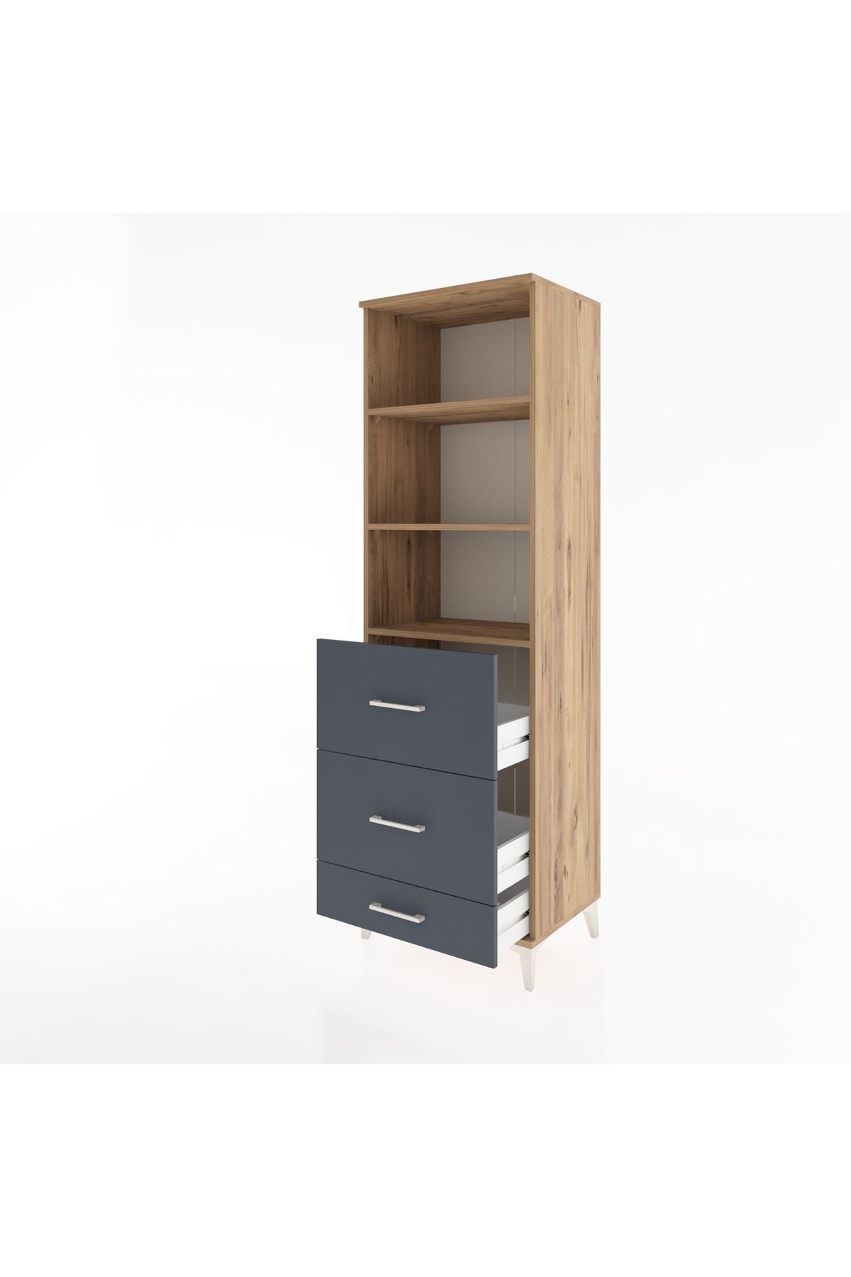 Hyperion Dolap 3 Raflı 3 Çekmeceli 60x44x195 Çam-Antrasit