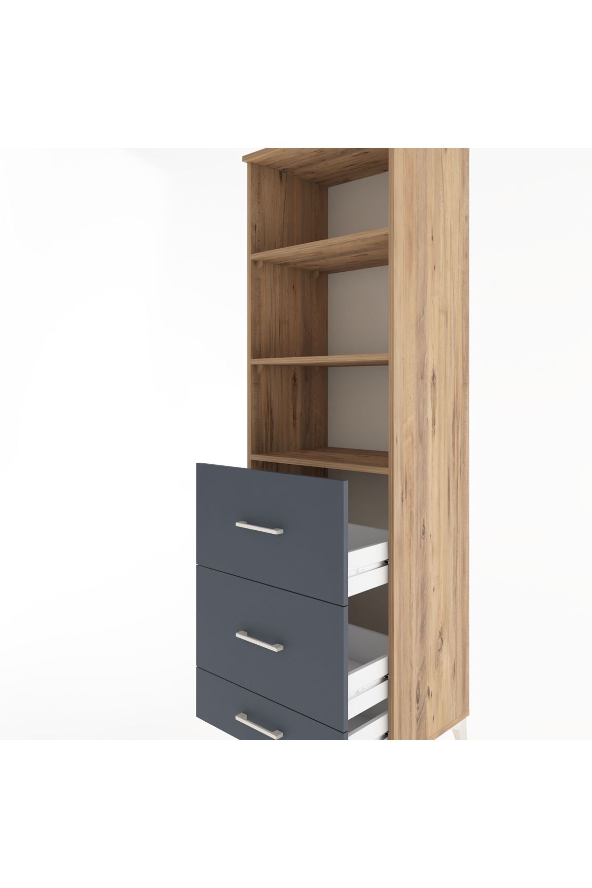 Hyperion Dolap 3 Raflı 3 Çekmeceli 60x44x195 Çam-Antrasit
