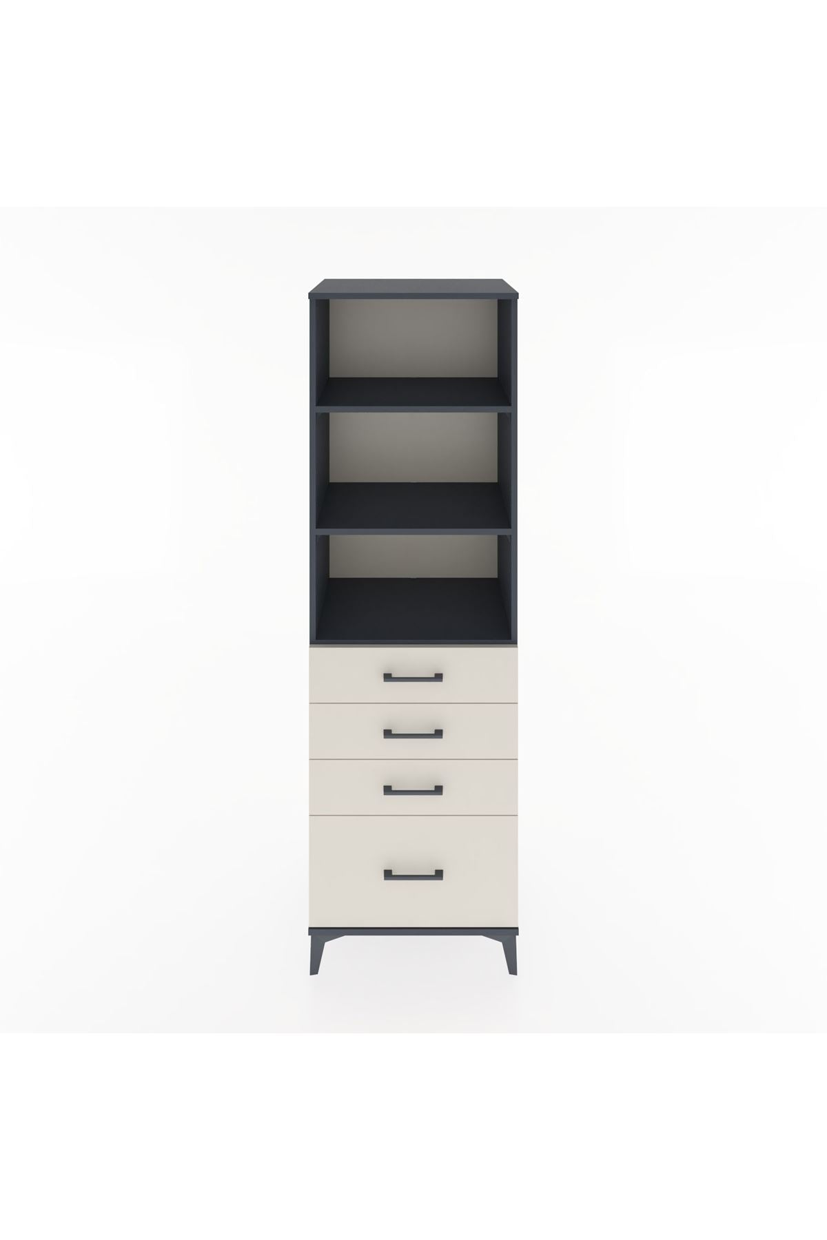 Hyperion Dolap 3 Raflı 4 Çekmeceli 60x44x195 Antrasit-Aytaşı