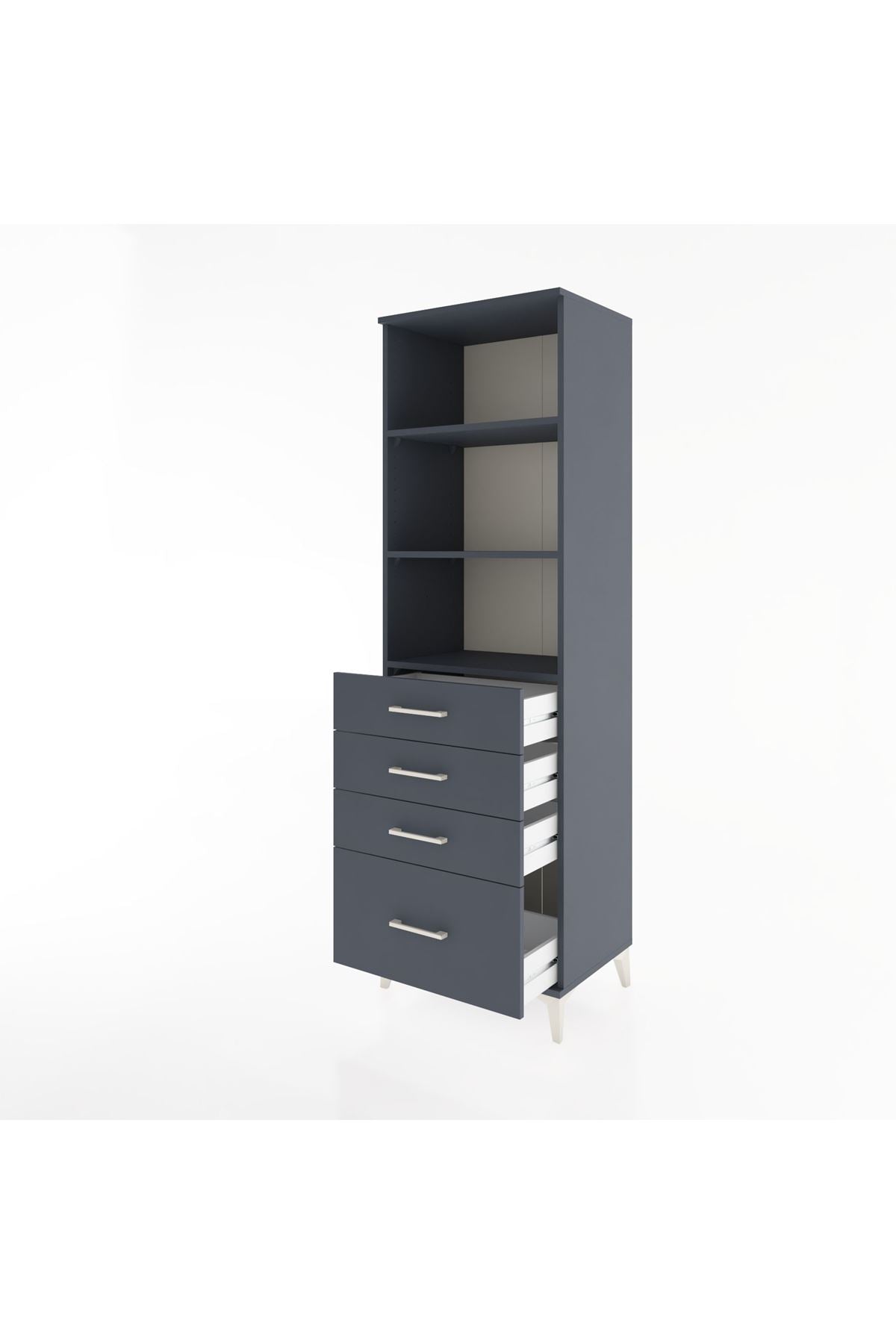 Hyperion Dolap 3 Raflı 4 Çekmeceli 60x44x195 Antrasit-Antrasit