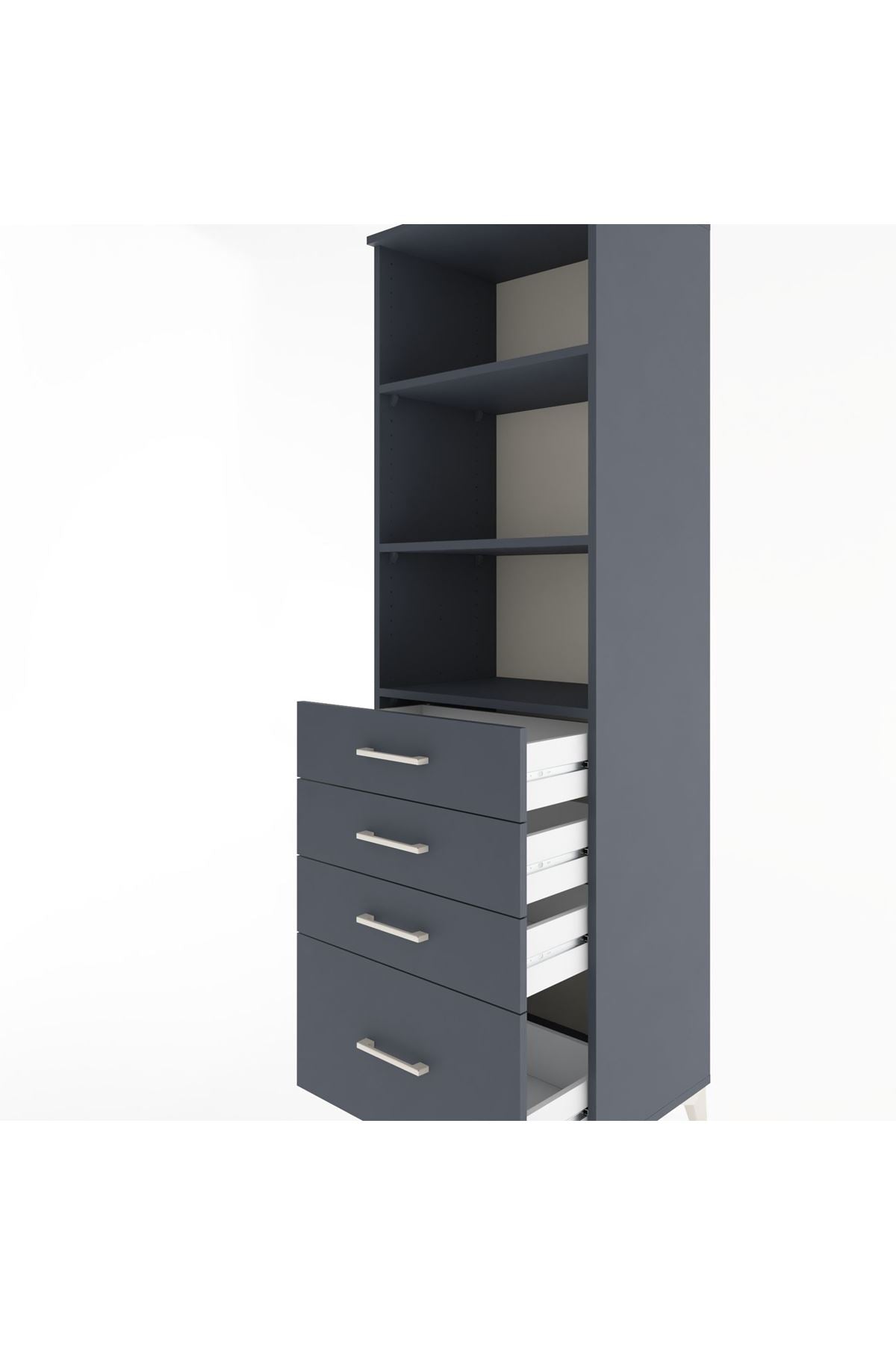 Hyperion Dolap 3 Raflı 4 Çekmeceli 60x44x195 Antrasit-Antrasit