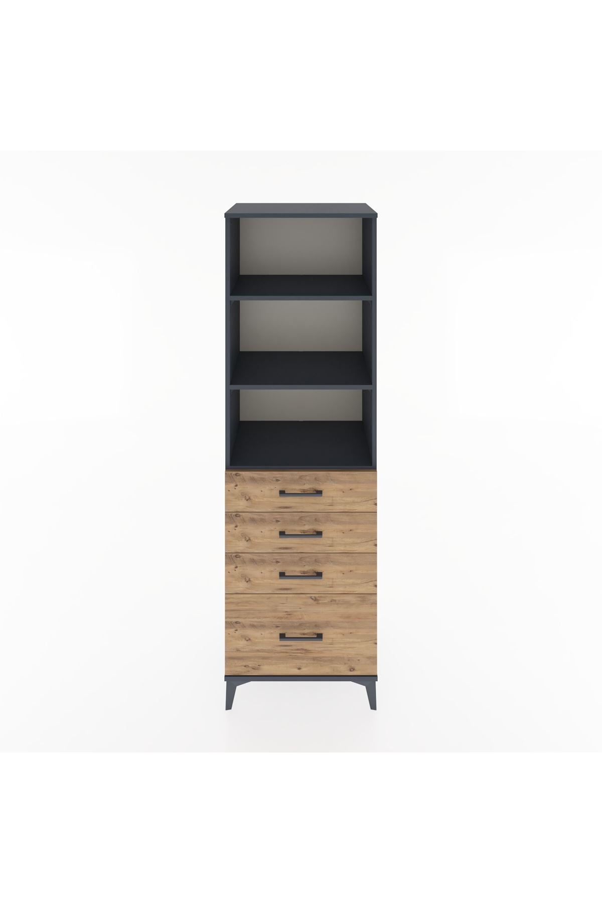 Hyperion Dolap 3 Raflı 4 Çekmeceli 60x44x195 Antrasit-Çam