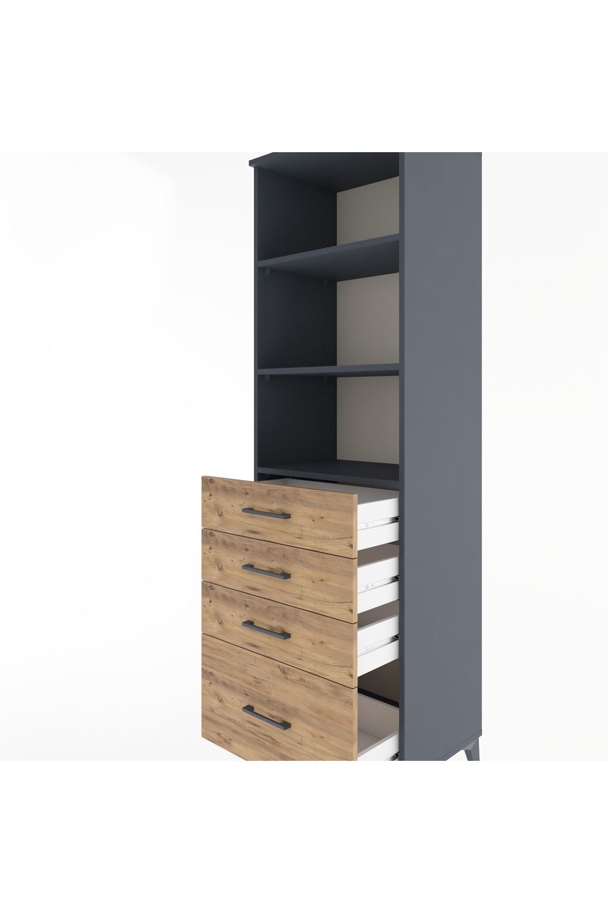 Hyperion Dolap 3 Raflı 4 Çekmeceli 60x44x195 Antrasit-Çam