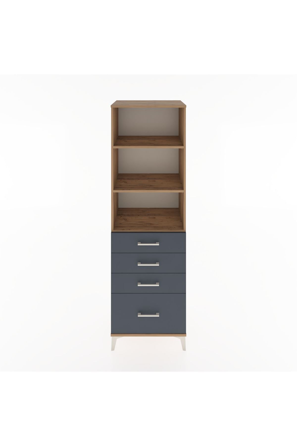 Hyperion Dolap 3 Raflı 4 Çekmeceli 60x44x195 Çam-Antrasit