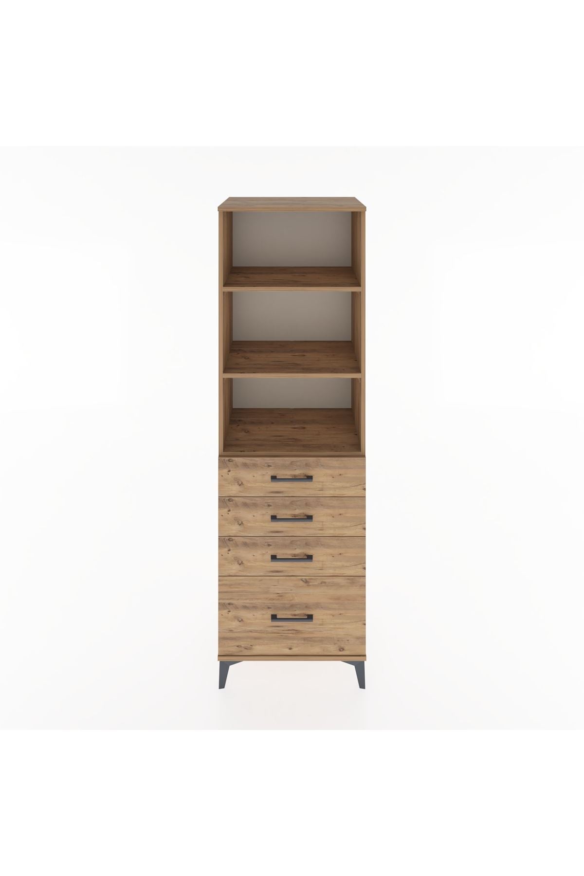 Hyperion Dolap 3 Raflı 4 Çekmeceli 60x44x195 Çam-Çam