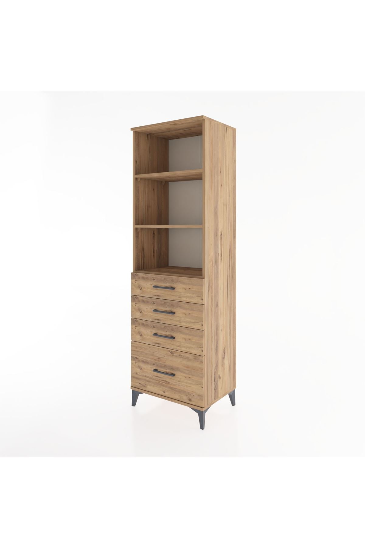 Hyperion Dolap 3 Raflı 4 Çekmeceli 60x44x195 Çam-Çam