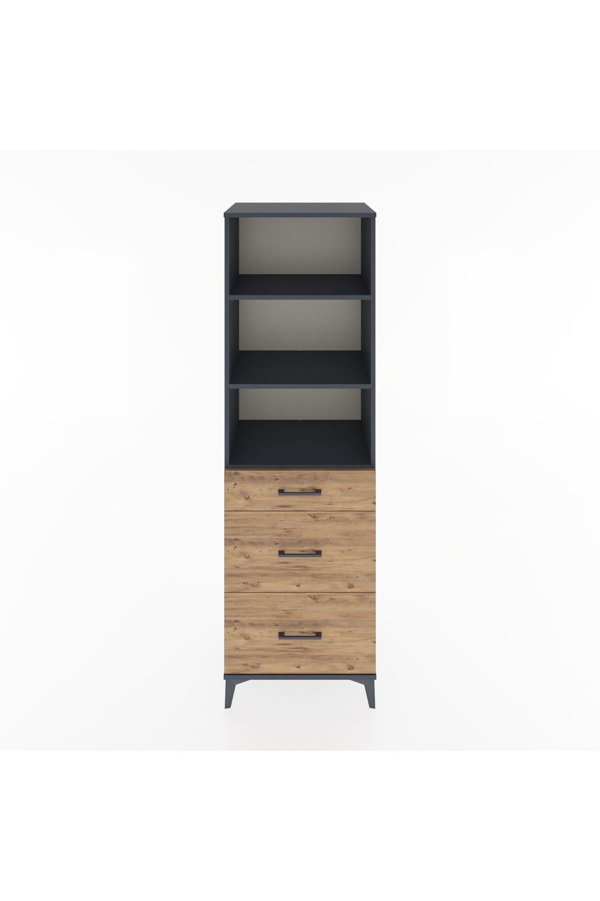 Hyperion Dolap 3 Raflı 3 Çekmeceli 60x44x195 Antrasit-Çam