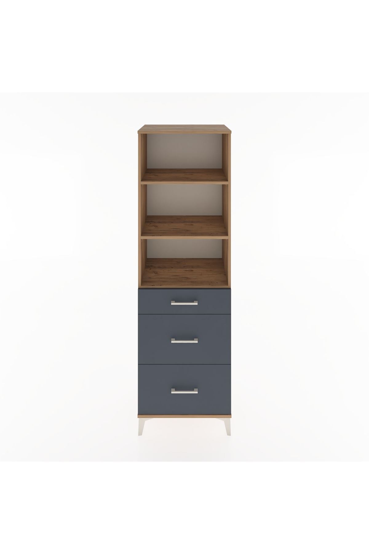 Hyperion Dolap 3 Raflı 3 Çekmeceli 60x44x195 Çam-Antrasit