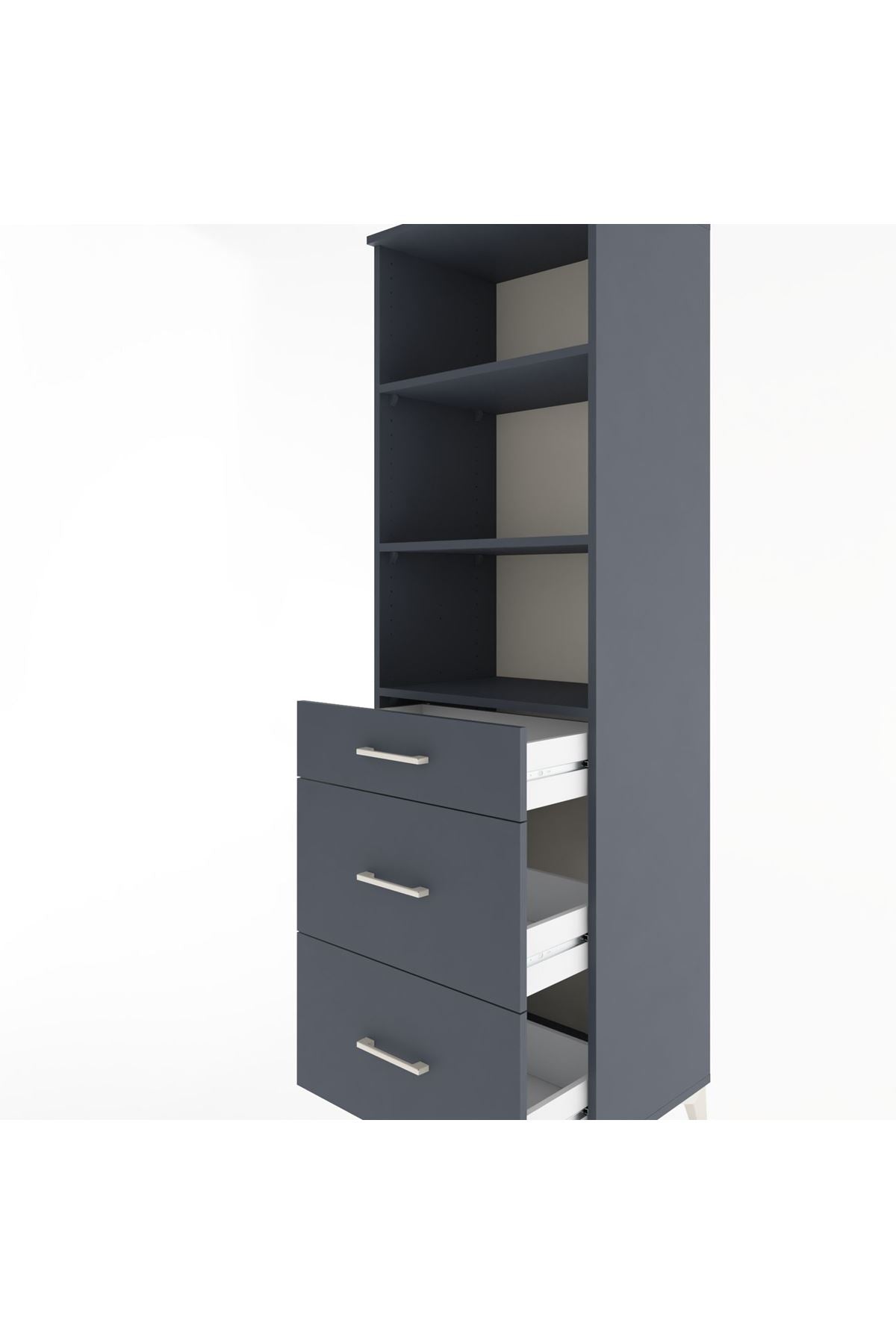 Hyperion Dolap 3 Raflı 3 Çekmeceli 60x44x195 Antrasit-Antrasit
