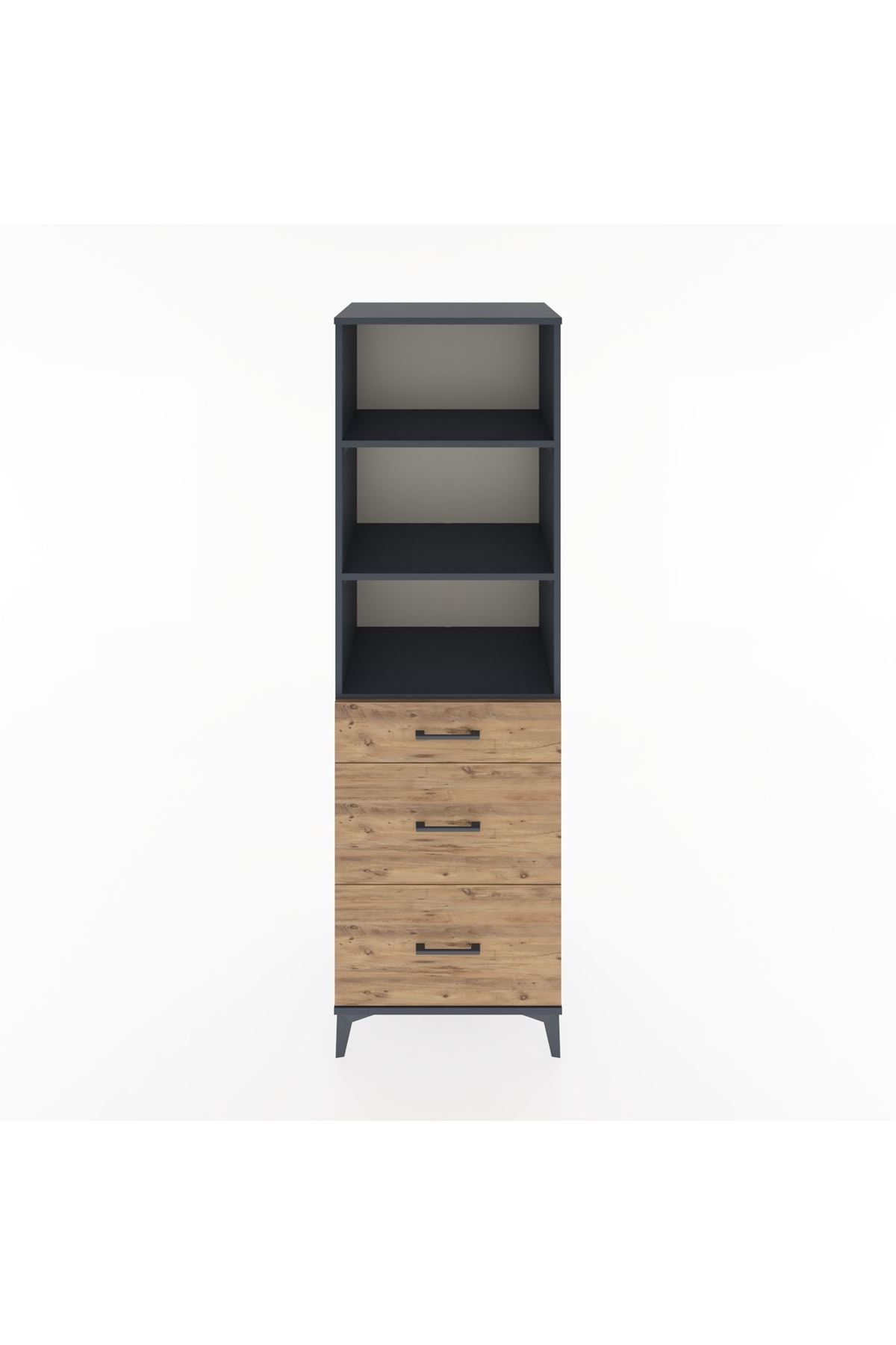 Hyperion Dolap 3 Raflı 3 Çekmeceli 60x44x195 Antrasit-Çam