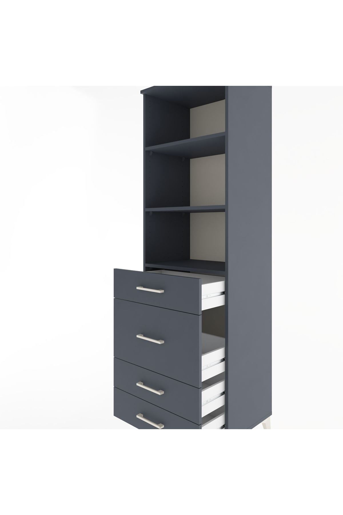 Hyperion Dolap 3 Raflı 4 Çekmeceli 60x44x195 Antrasit-Antrasit