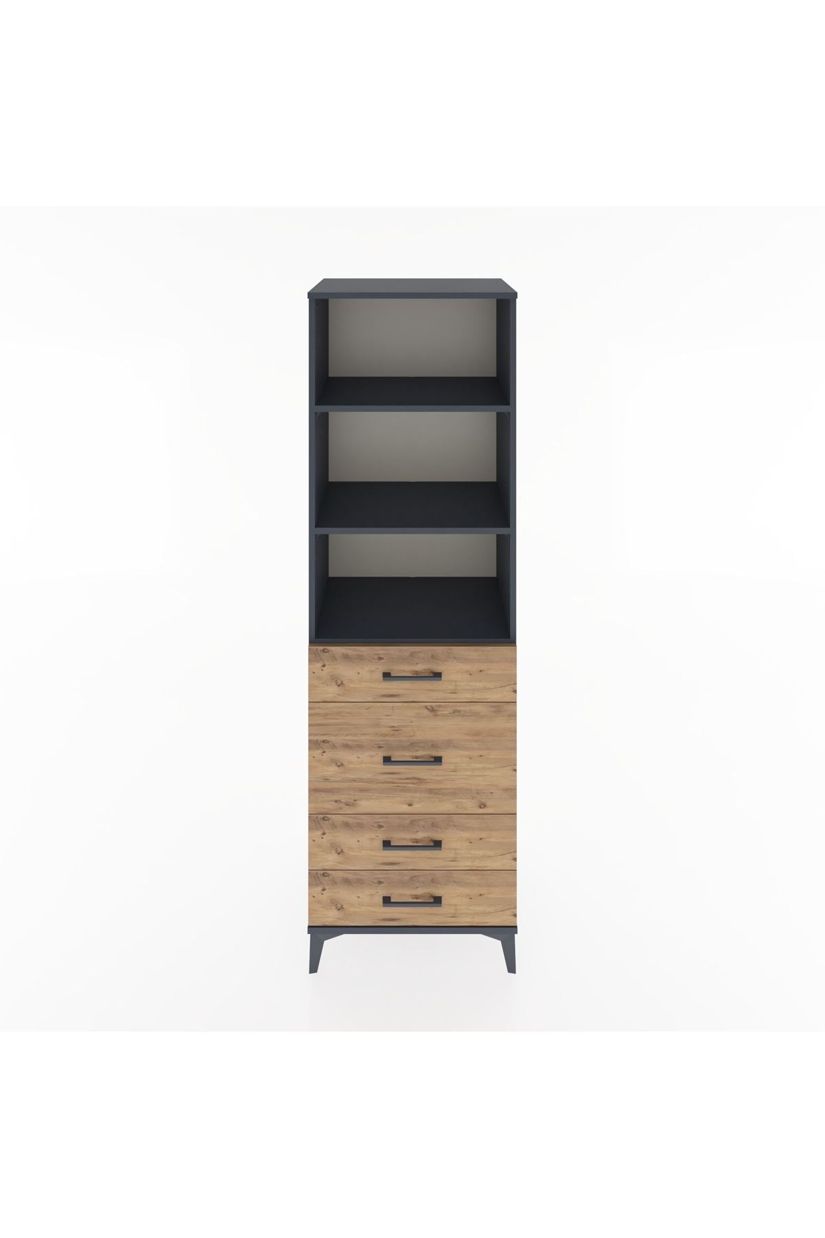 Hyperion Dolap 3 Raflı 4 Çekmeceli 60x44x195 Antrasit-Çam