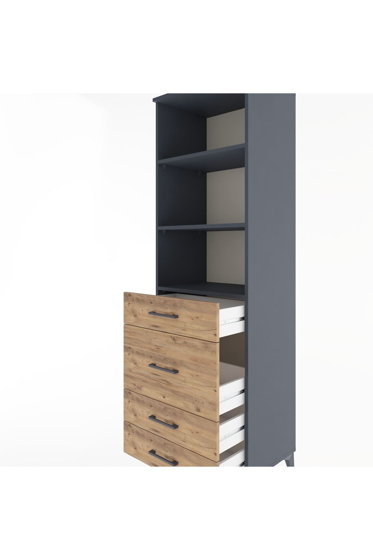 Hyperion Dolap 3 Raflı 4 Çekmeceli 60x44x195 Antrasit-Çam