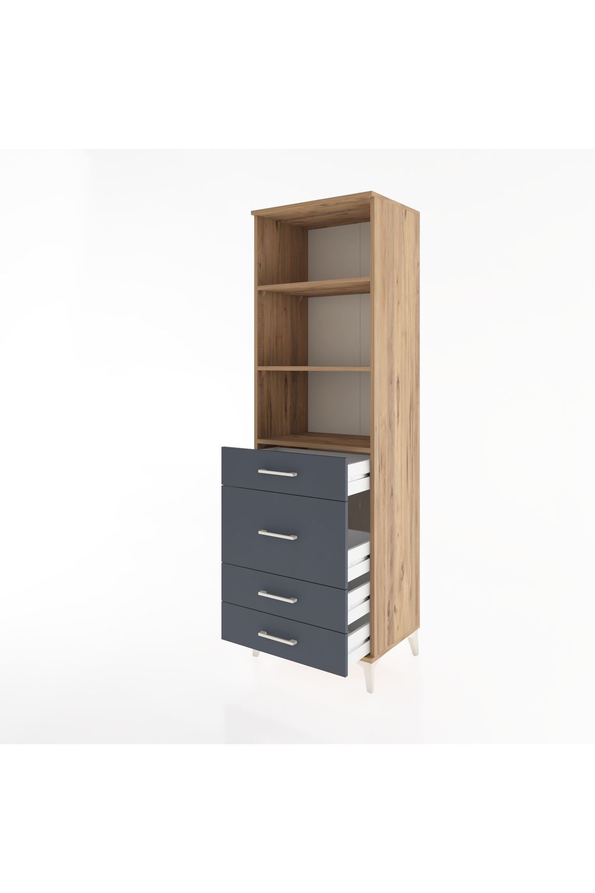 Hyperion Dolap 3 Raflı 4 Çekmeceli 60x44x195 Çam-Antrasit