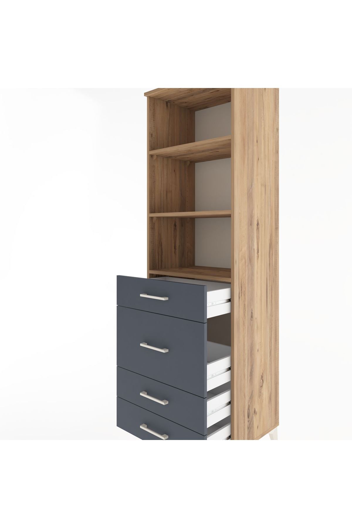 Hyperion Dolap 3 Raflı 4 Çekmeceli 60x44x195 Çam-Antrasit