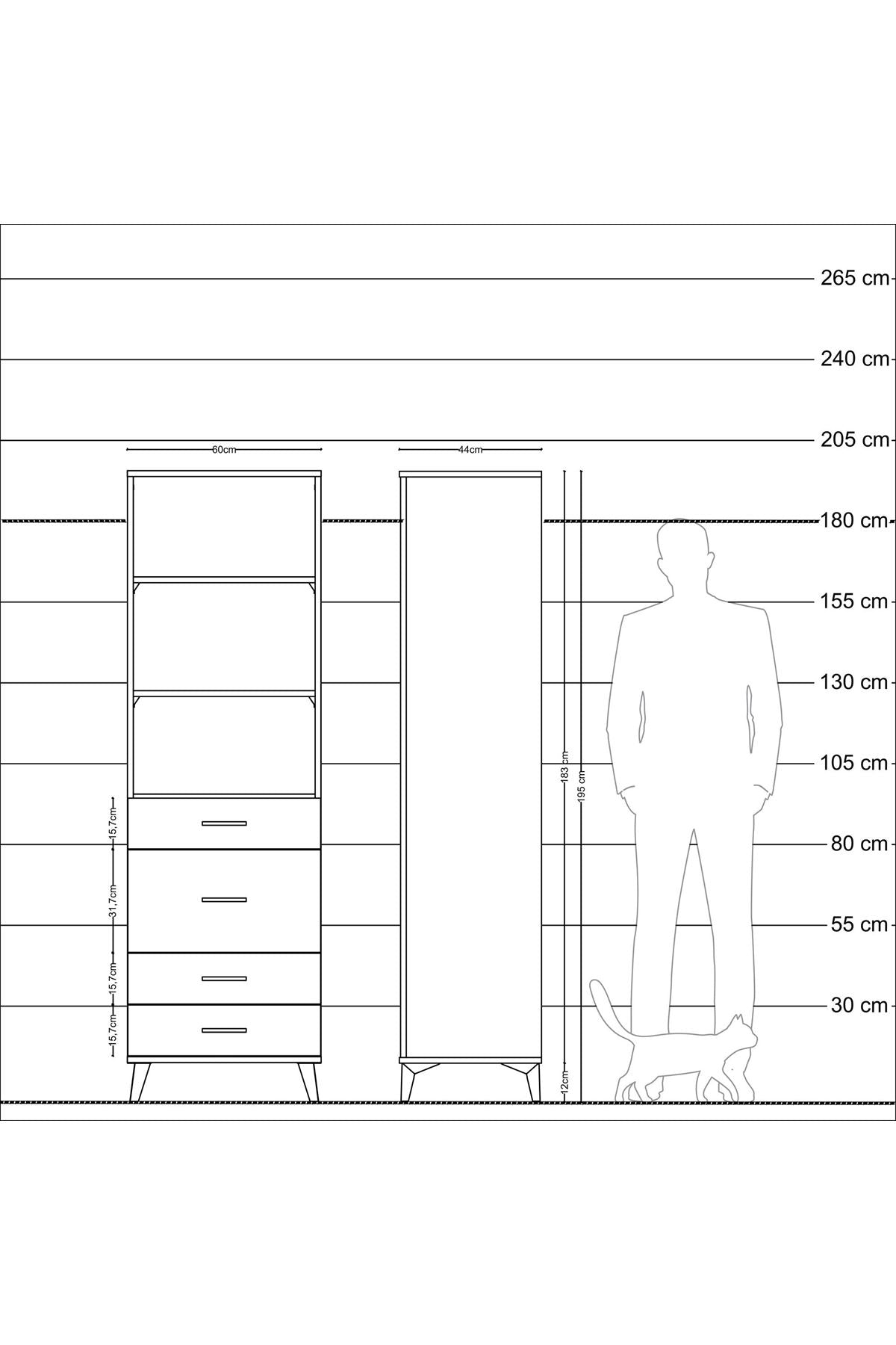 Hyperion Dolap 3 Raflı 4 Çekmeceli 60x44x195 Çam-Antrasit
