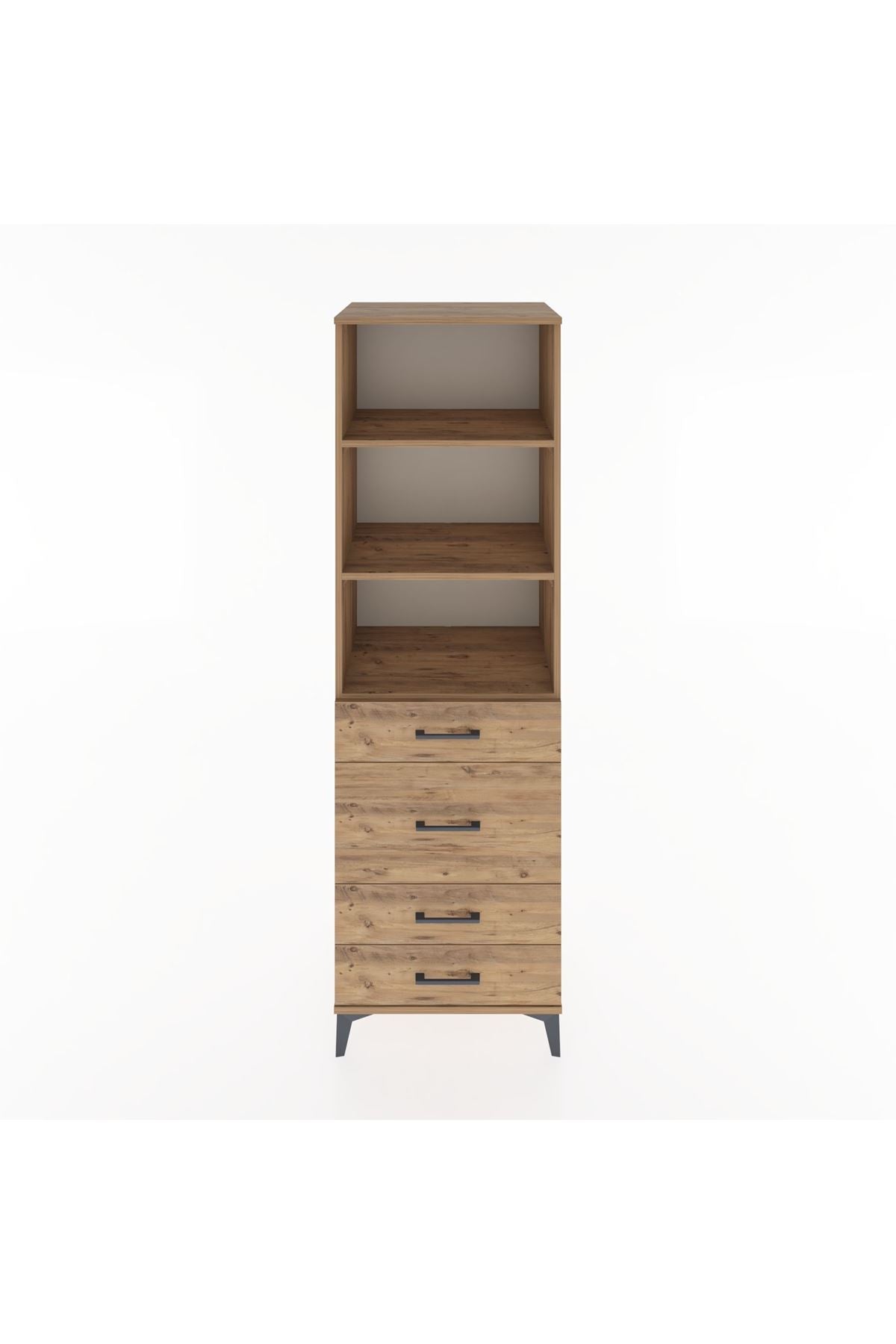 Hyperion Dolap 3 Raflı 4 Çekmeceli 60x44x195 Çam-Çam