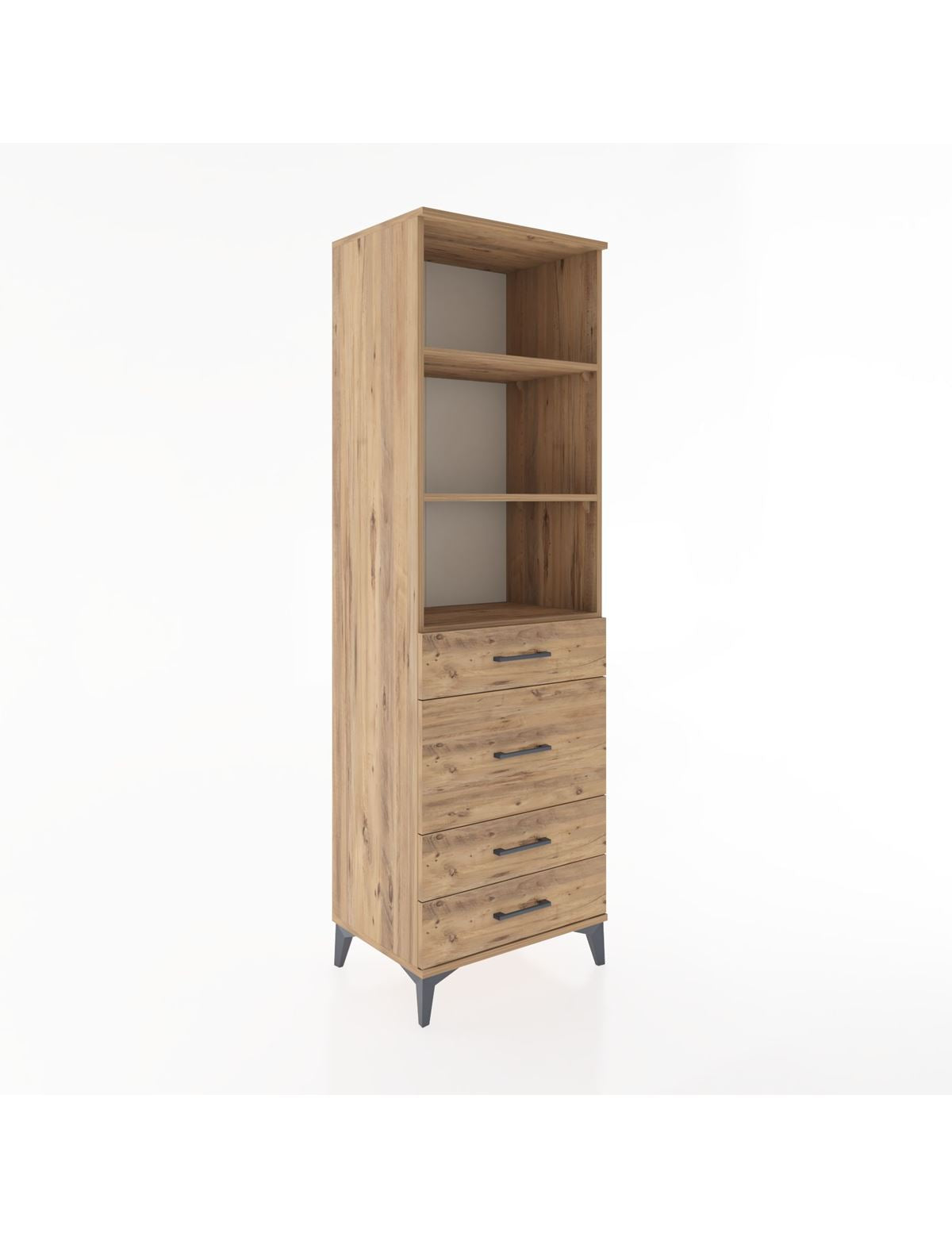 Hyperion Dolap 3 Raflı 4 Çekmeceli 60x44x195 Çam-Çam