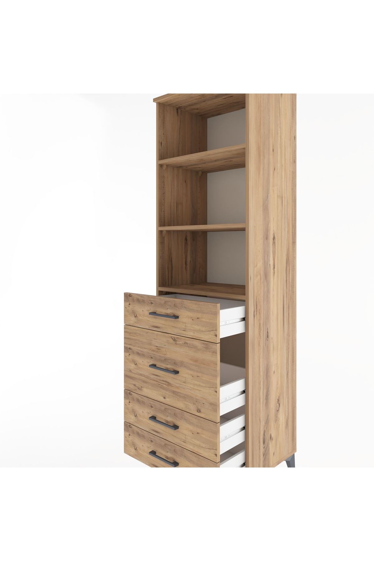 Hyperion Dolap 3 Raflı 4 Çekmeceli 60x44x195 Çam-Çam