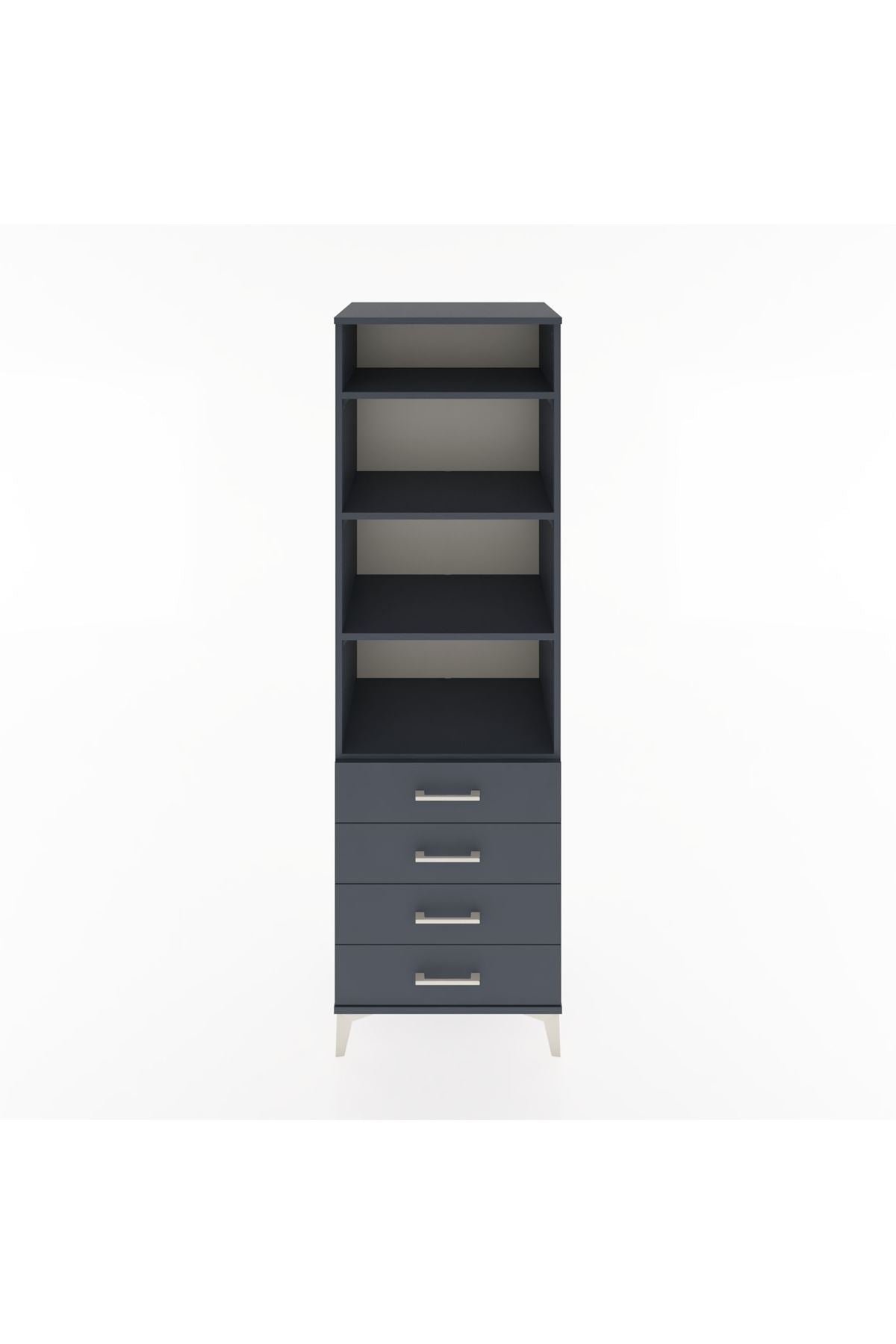 Hyperion Dolap 4 Raflı 4 Çekmeceli 60x44x195 Antrasit-Antrasit