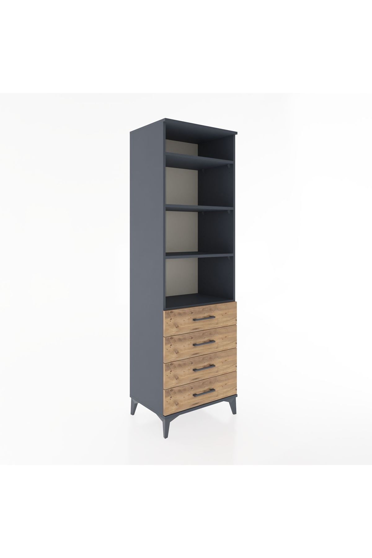 Hyperion Dolap 4 Raflı 4 Çekmeceli 60x44x195 Antrasit-Çam