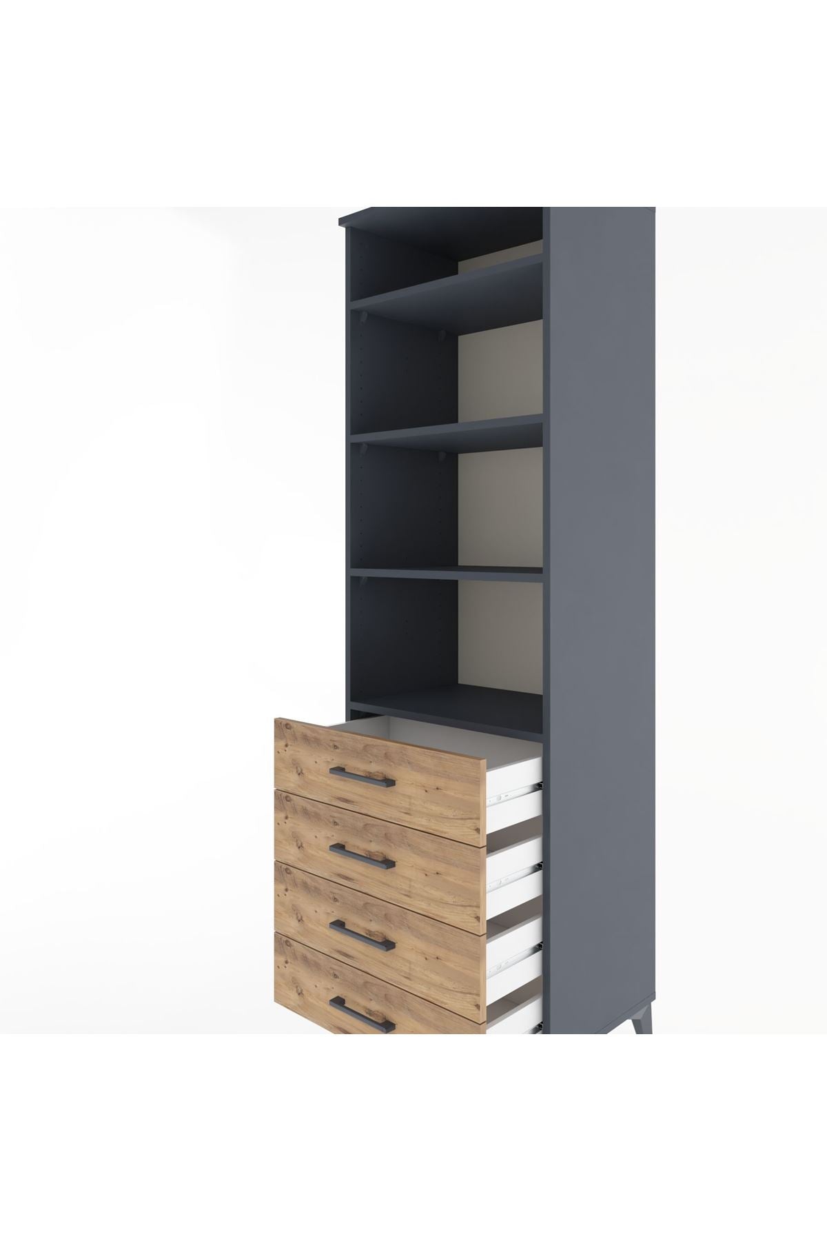 Hyperion Dolap 4 Raflı 4 Çekmeceli 60x44x195 Antrasit-Çam