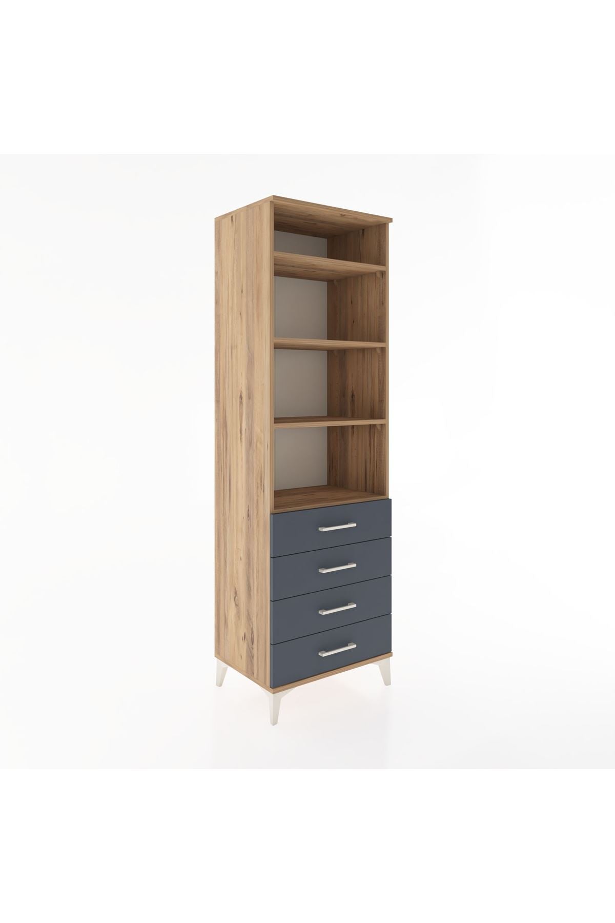 Hyperion Dolap 4 Raflı 4 Çekmeceli 60x44x195 Çam-Antrasit
