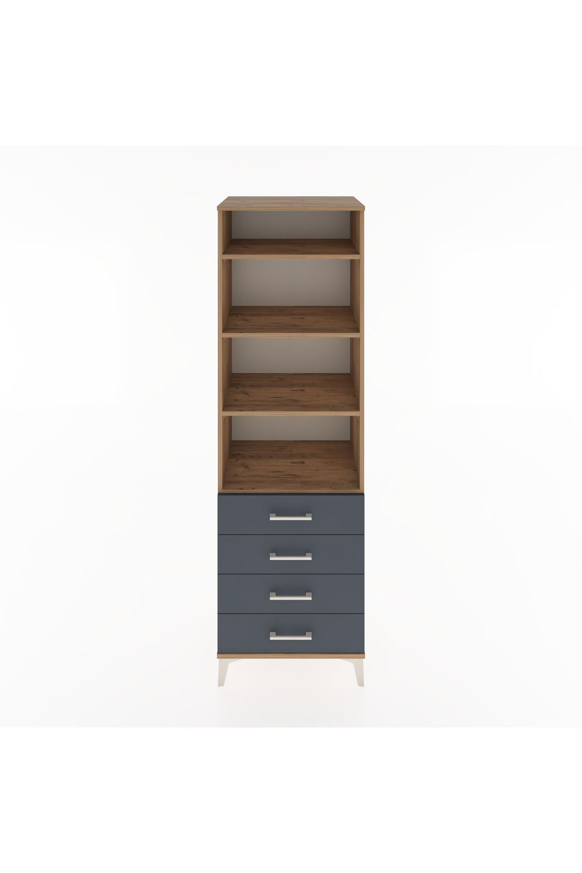 Hyperion Dolap 4 Raflı 4 Çekmeceli 60x44x195 Çam-Antrasit