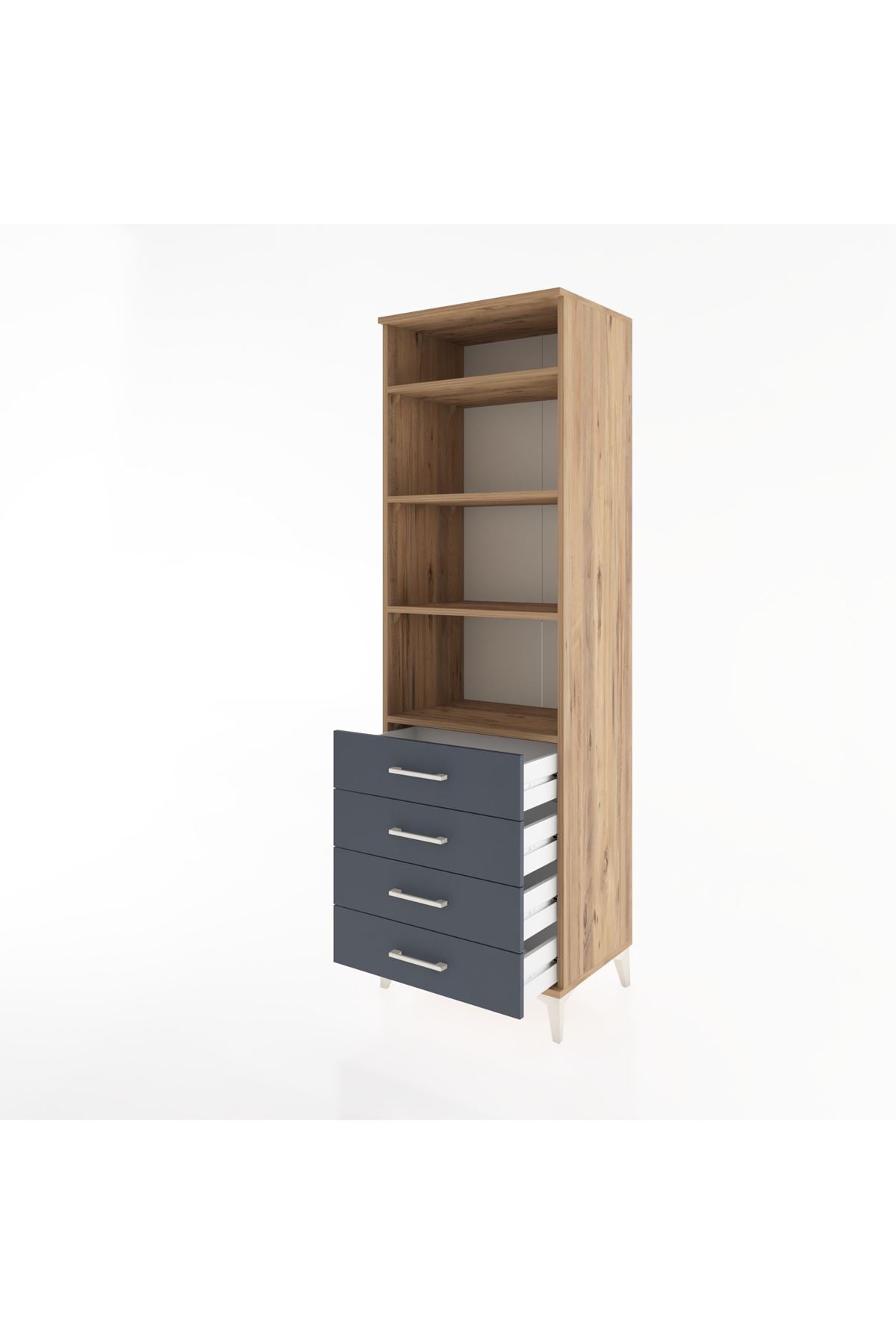 Hyperion Dolap 4 Raflı 4 Çekmeceli 60x44x195 Çam-Antrasit