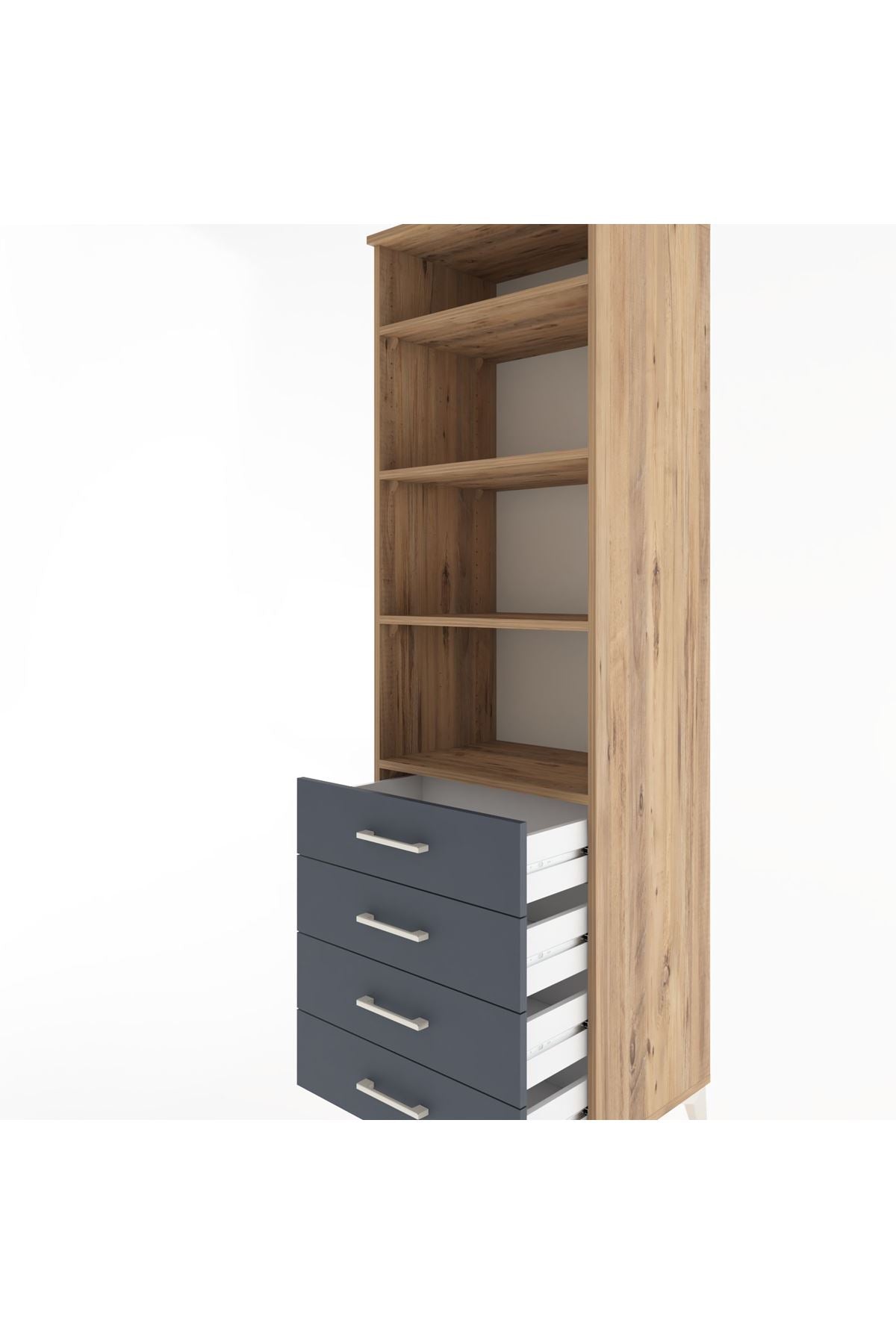 Hyperion Dolap 4 Raflı 4 Çekmeceli 60x44x195 Çam-Antrasit