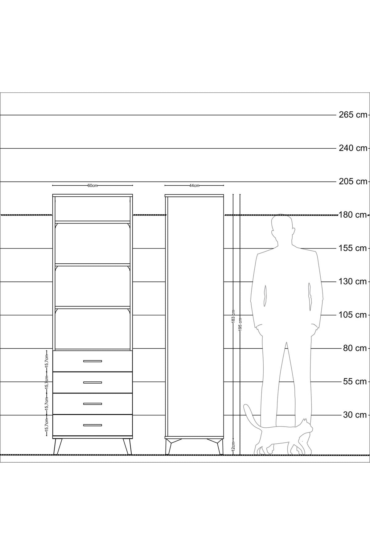 Hyperion Dolap 4 Raflı 4 Çekmeceli 60x44x195 Çam-Antrasit
