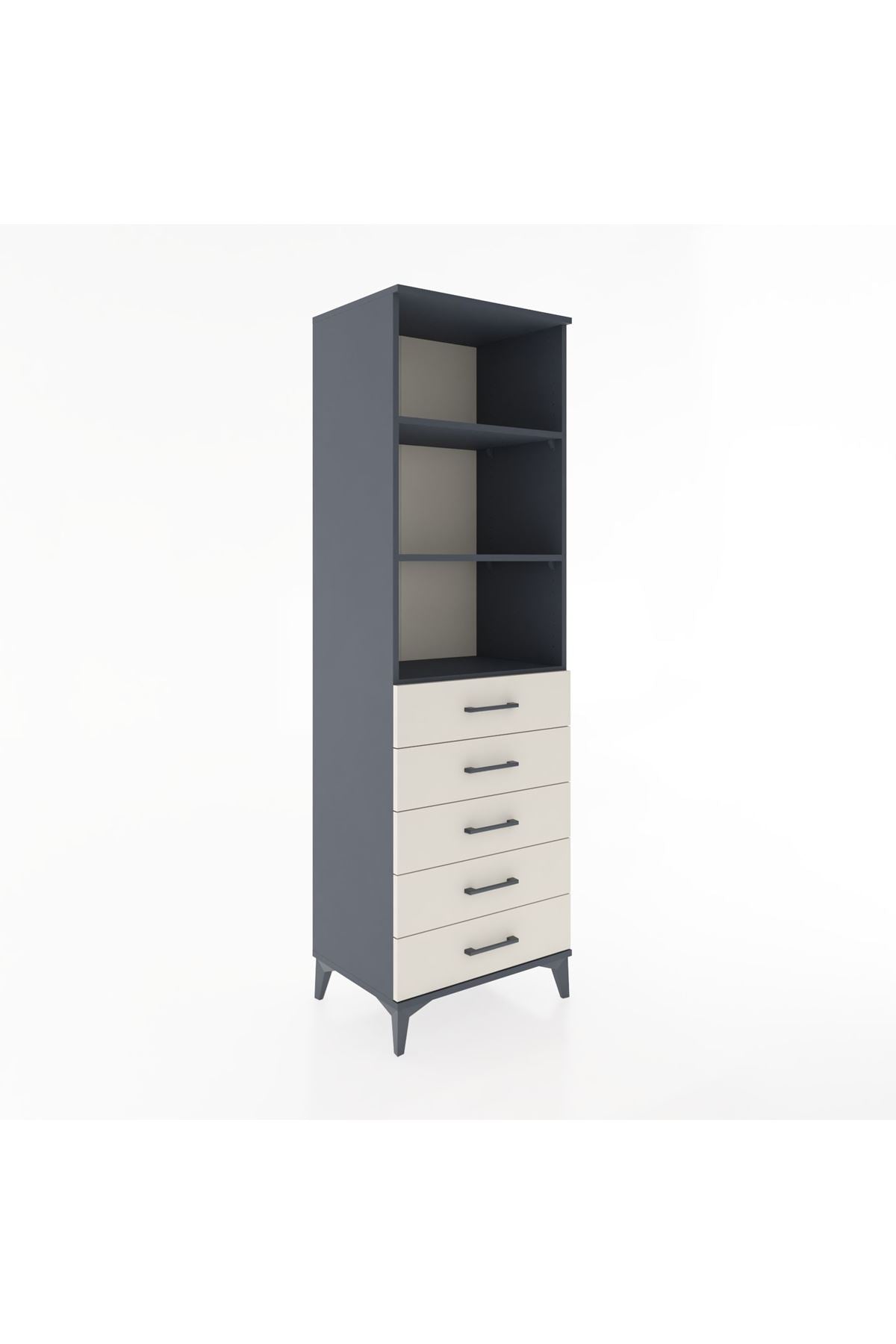 Hyperion Dolap 3 Raflı 5 Çekmeceli 60x44x195 Antrasit-Aytaşı