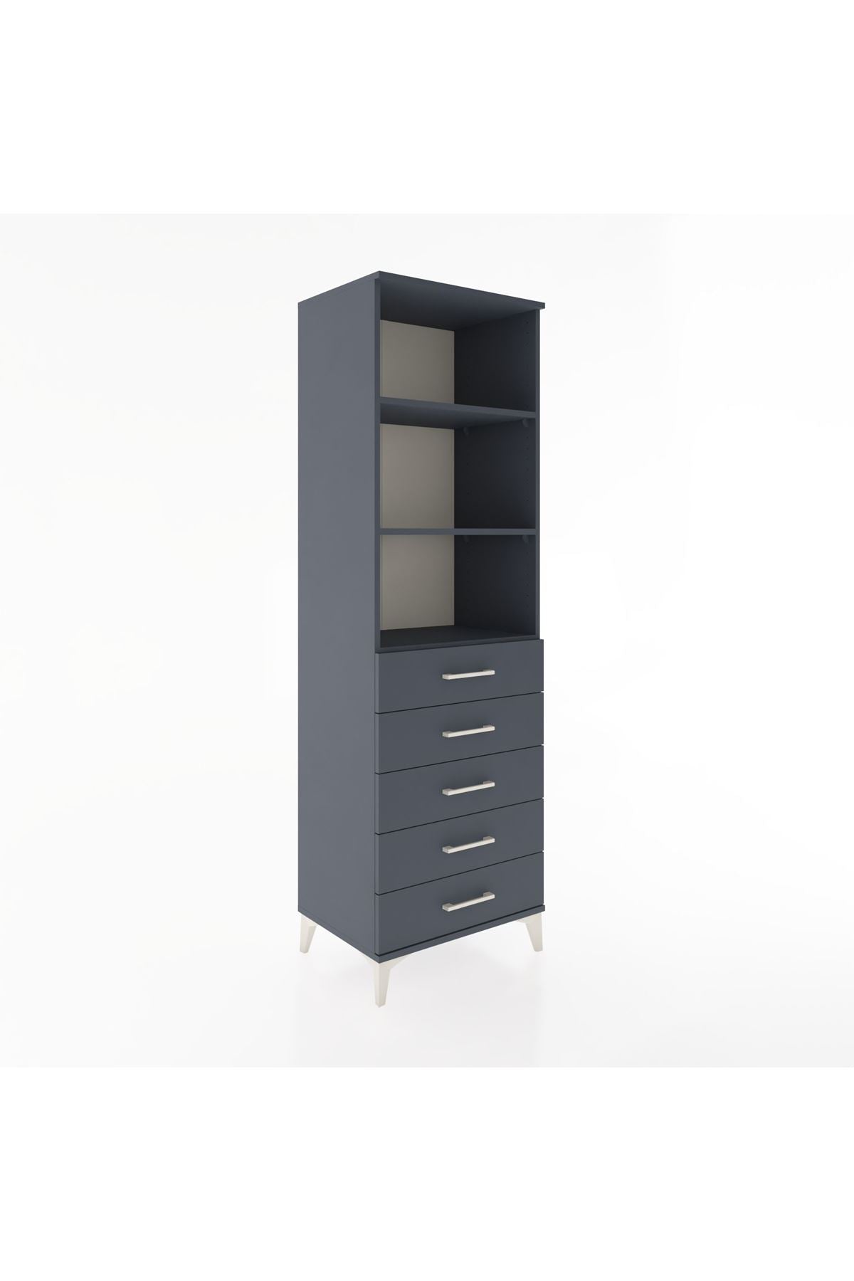 Hyperion Dolap 3 Raflı 5 Çekmeceli 60x44x195 Antrasit-Antrasit