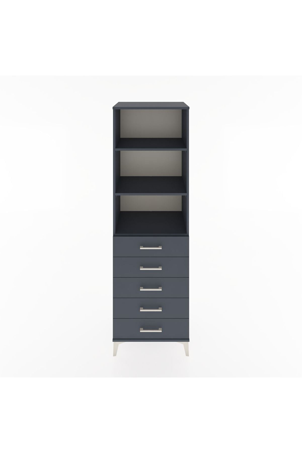 Hyperion Dolap 3 Raflı 5 Çekmeceli 60x44x195 Antrasit-Antrasit