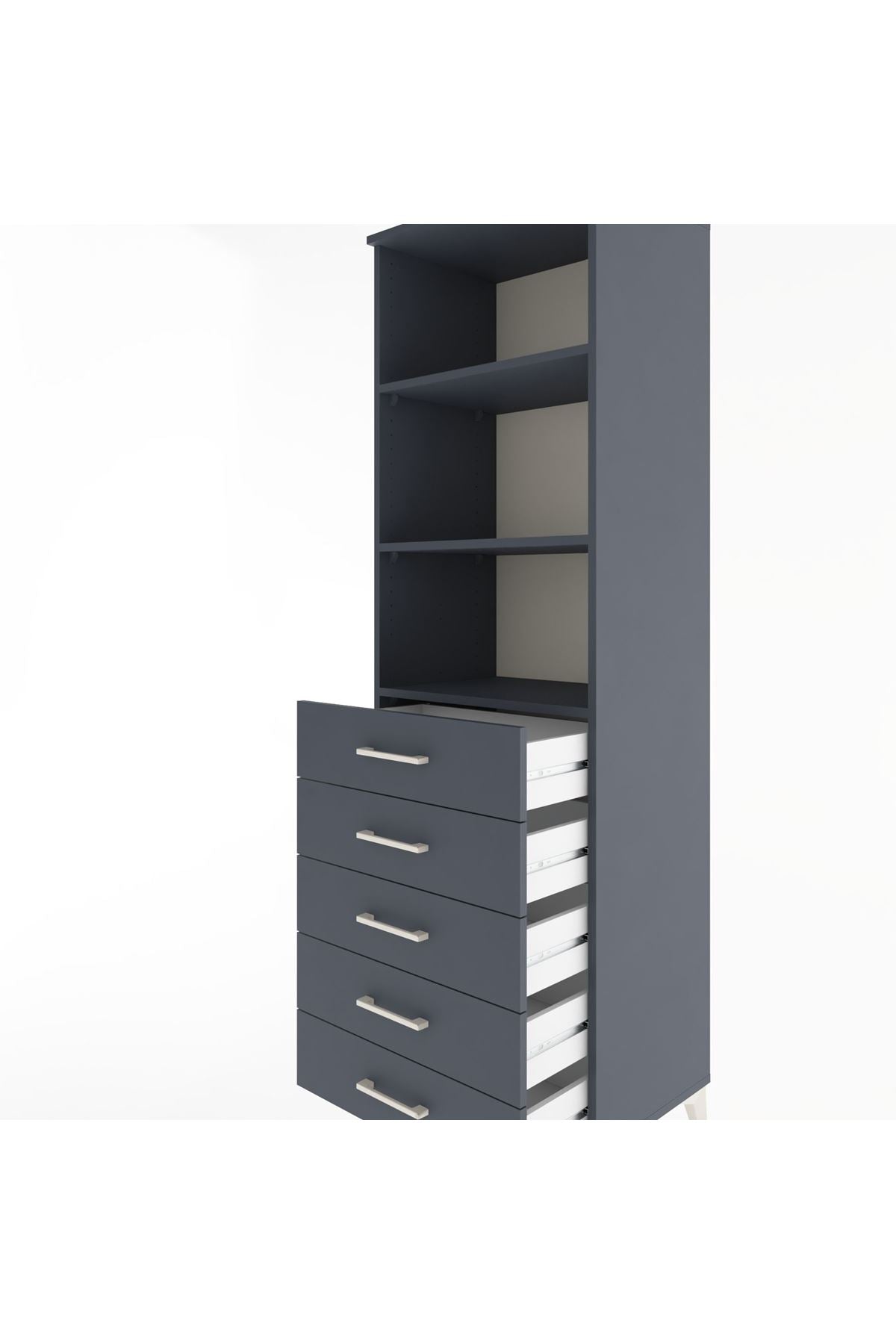 Hyperion Dolap 3 Raflı 5 Çekmeceli 60x44x195 Antrasit-Antrasit