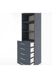 Hyperion Dolap 3 Raflı 5 Çekmeceli 60x44x195 Antrasit-Antrasit