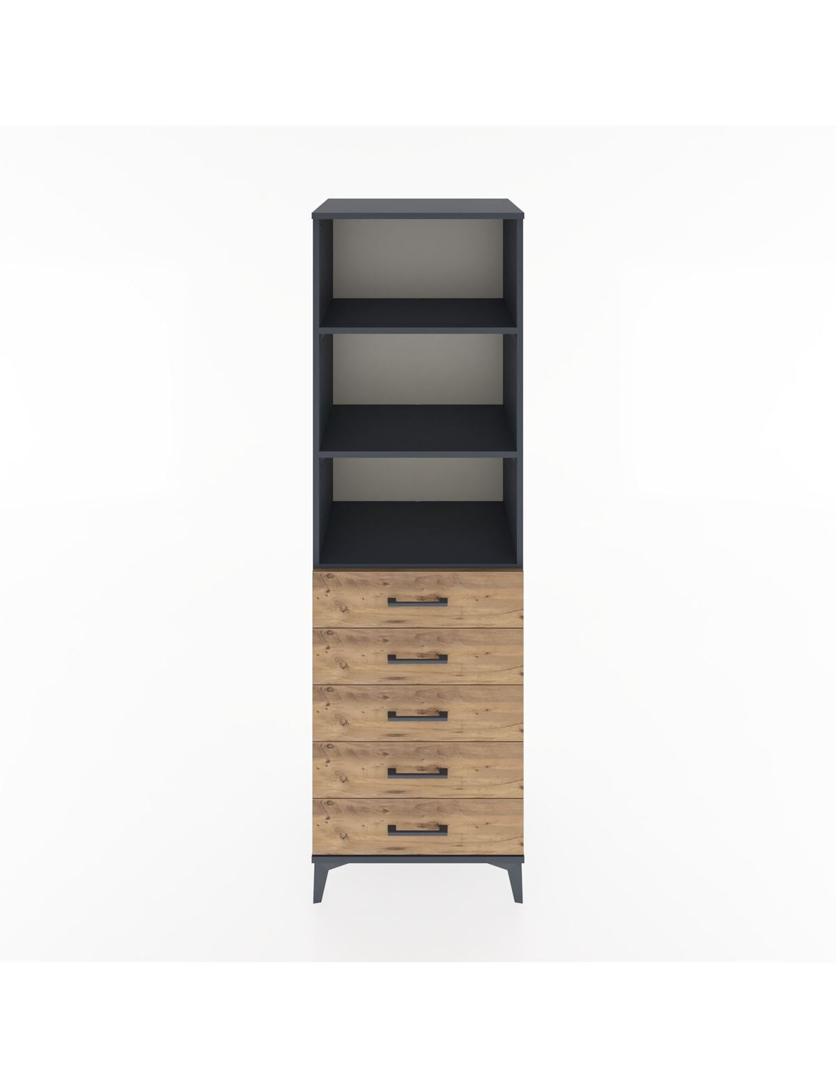 Hyperion Dolap 3 Raflı 5 Çekmeceli 60x44x195 Antrasit-Çam