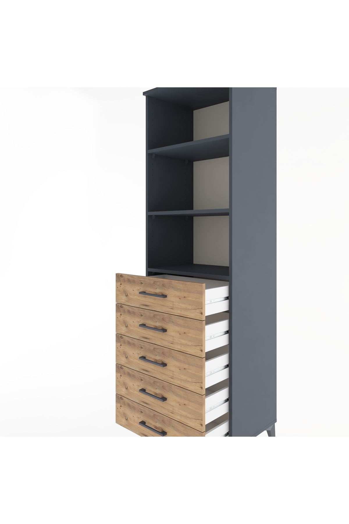 Hyperion Dolap 3 Raflı 5 Çekmeceli 60x44x195 Antrasit-Çam