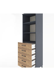 Hyperion Dolap 3 Raflı 5 Çekmeceli 60x44x195 Antrasit-Çam