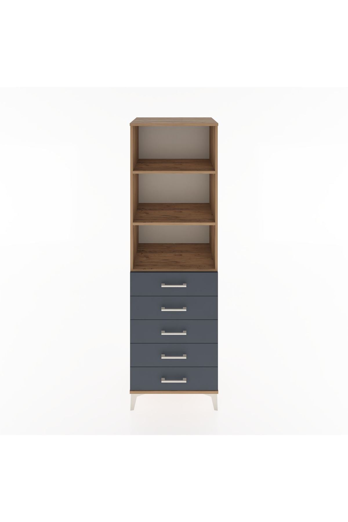 Hyperion Dolap 3 Raflı 5 Çekmeceli 60x44x195 Çam-Antrasit