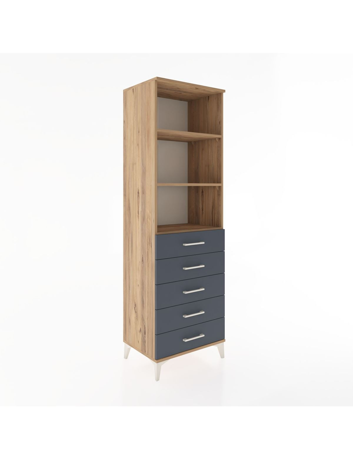 Hyperion Dolap 3 Raflı 5 Çekmeceli 60x44x195 Çam-Antrasit