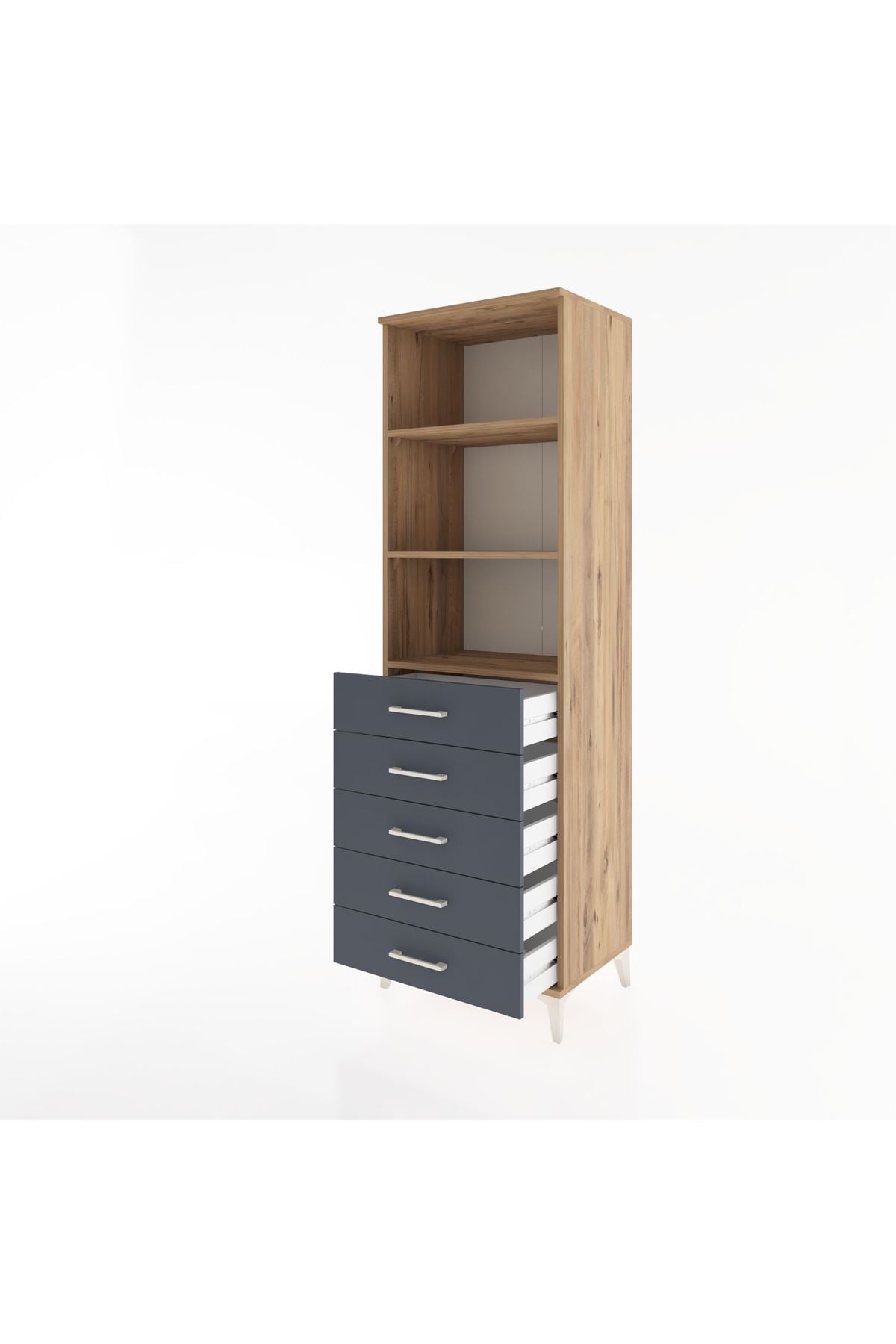 Hyperion Dolap 3 Raflı 5 Çekmeceli 60x44x195 Çam-Antrasit