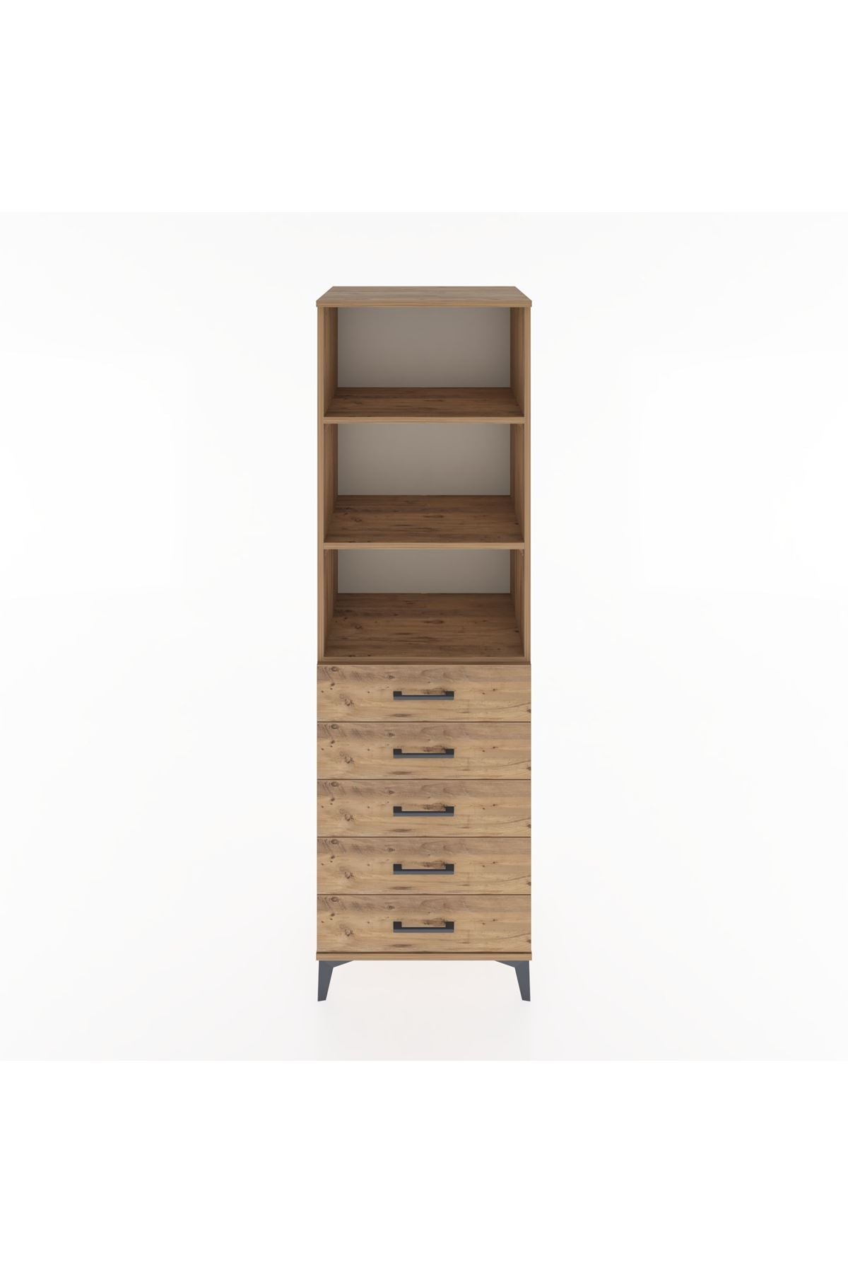 Hyperion Dolap 3 Raflı 5 Çekmeceli 60x44x195 Çam-Çam